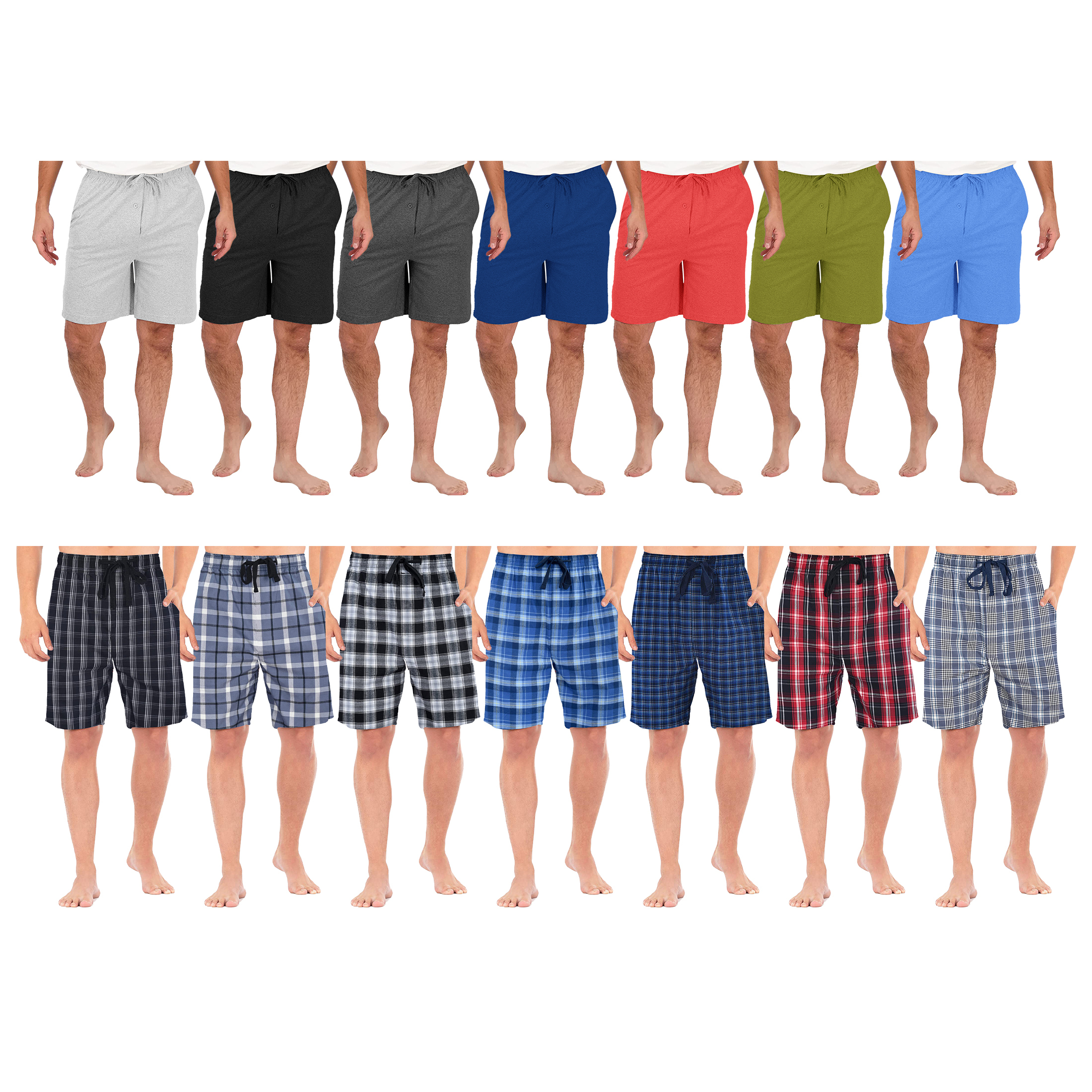 Multi-Pack: Men's Ultra-Soft Jersey Knit Sleep Lounge Pajama Shorts For Sleepwear - Solid & Plaid, 3 Pack, Small