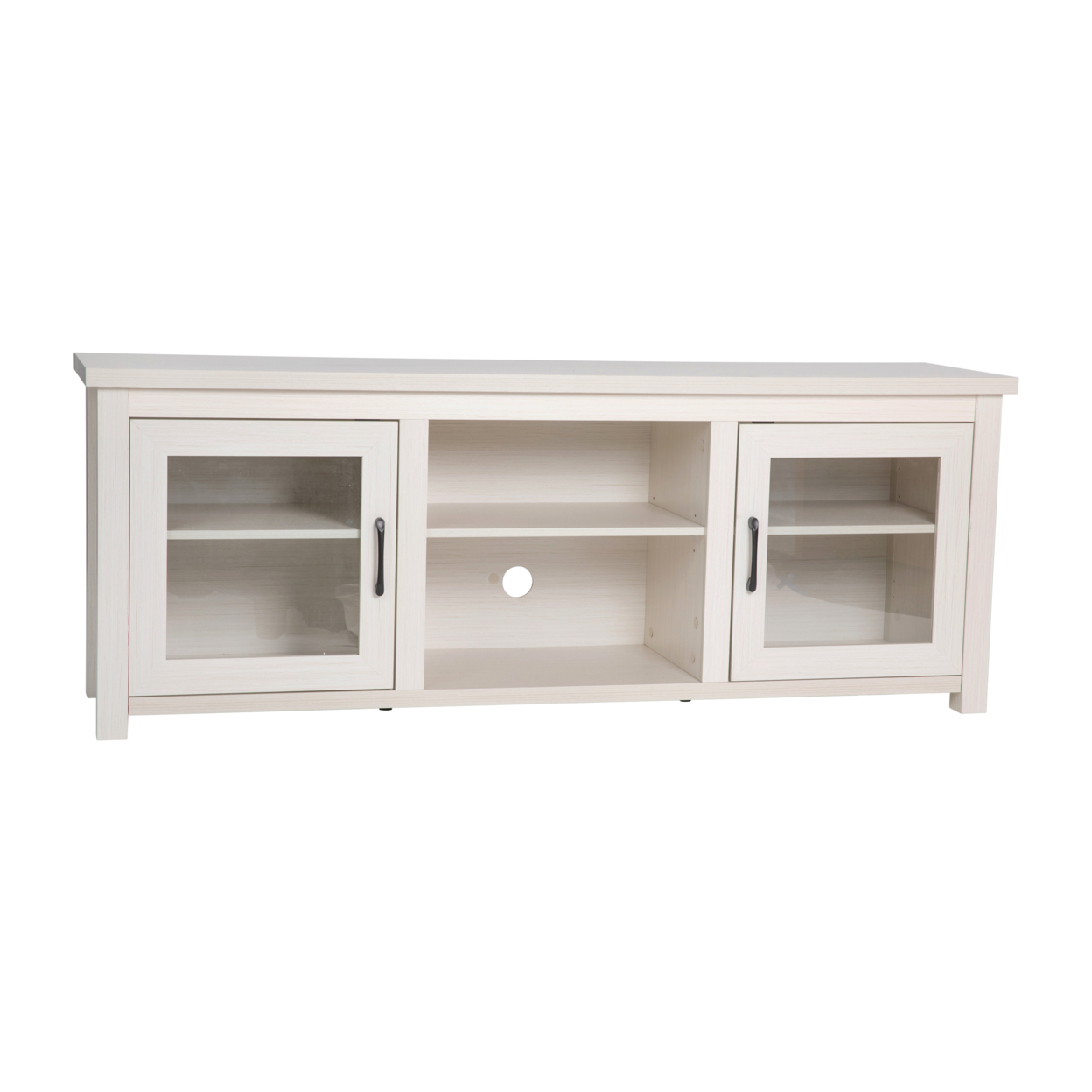 Sheffield Classic TV Stand Up To 80 TVs - Modern White Wash Finish With Full Glass Doors - 65 Engineered Wood Frame - 3 Shelves