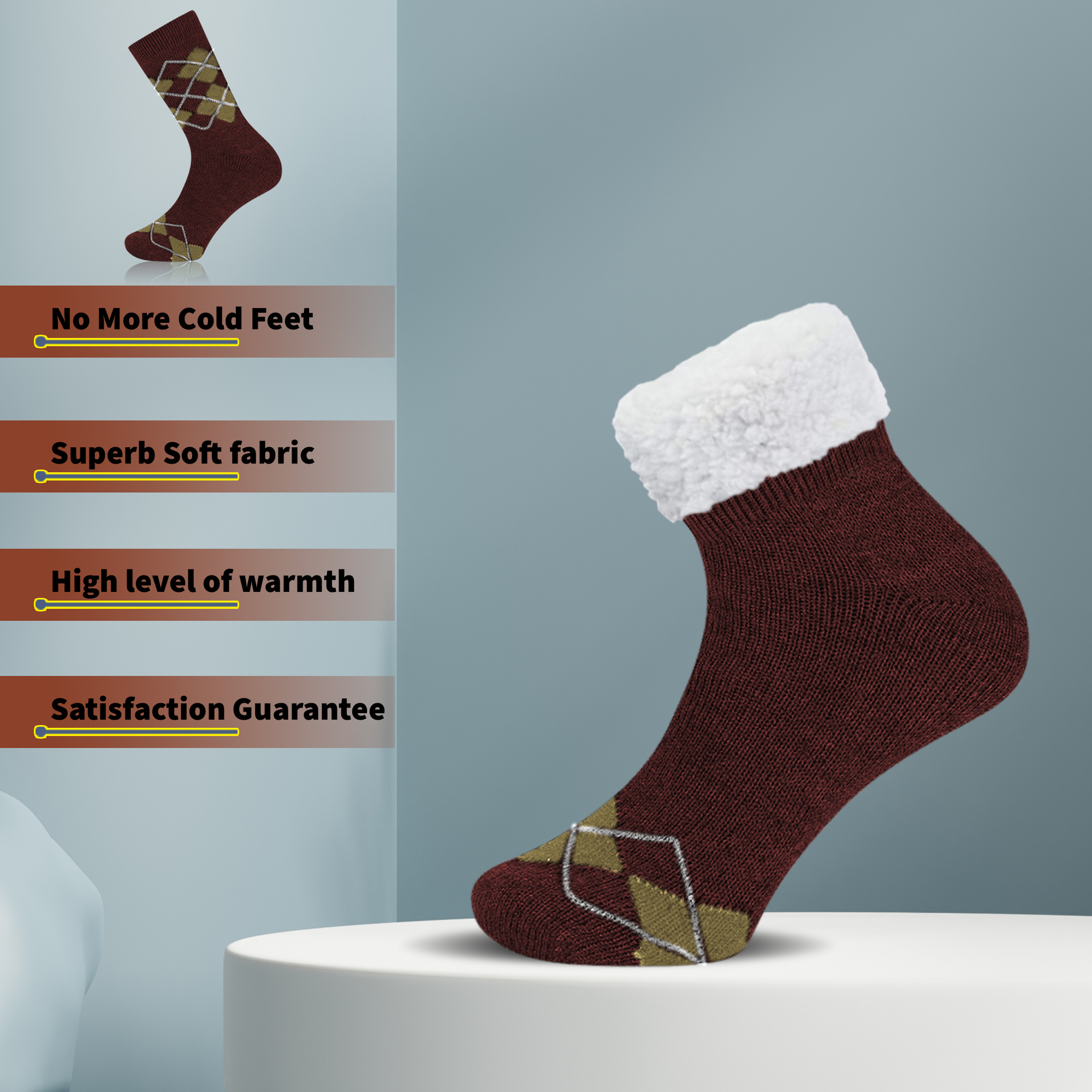 2-Pairs: Men's Soft Cozy Sherpa Lined Warm Winter Socks
