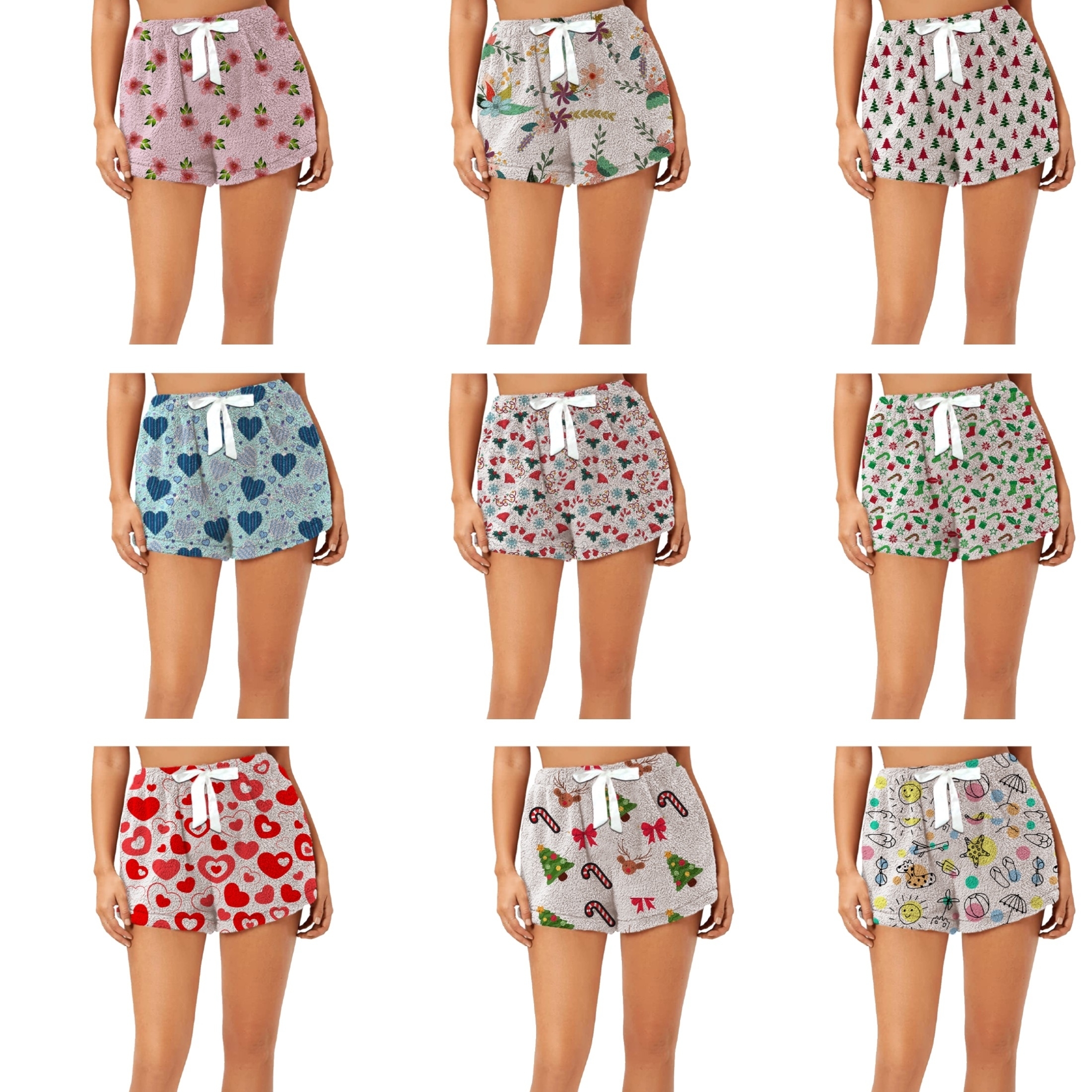 3-Pack: Women's Super Soft Micro Fleece Ultra Plush Printed Pajama Shorts - Medium