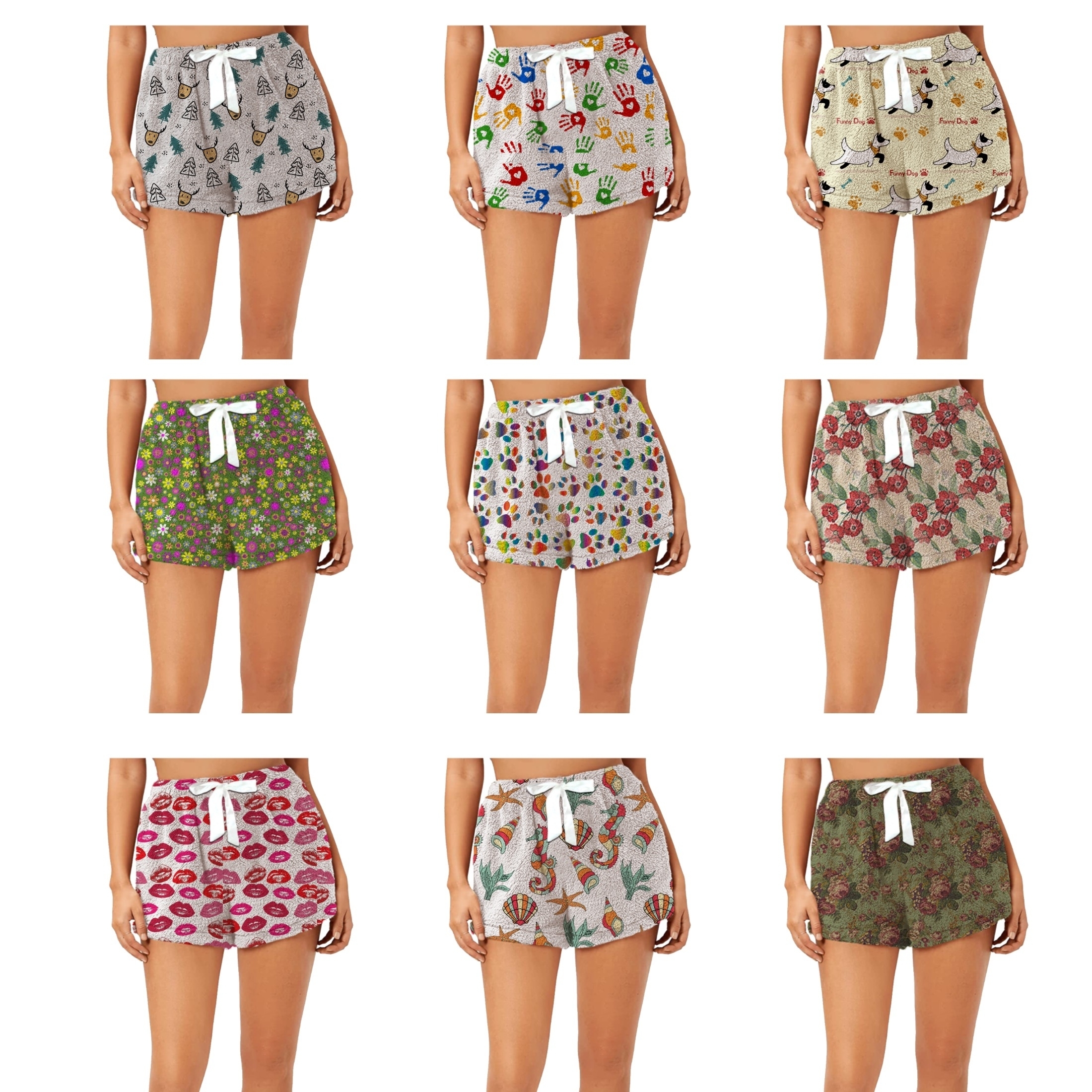3-Pack: Women's Super Soft Micro Fleece Ultra Plush Printed Pajama Shorts - Medium