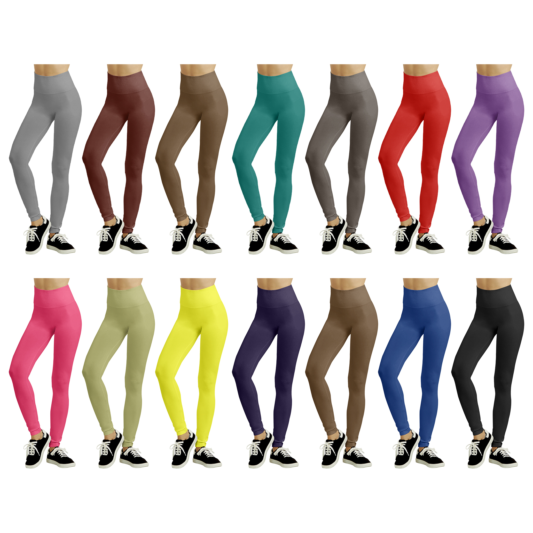 2-Pack: Women's Fleece-Lined High Waisted Workout Yoga Leggings - Solid, Small/Medium