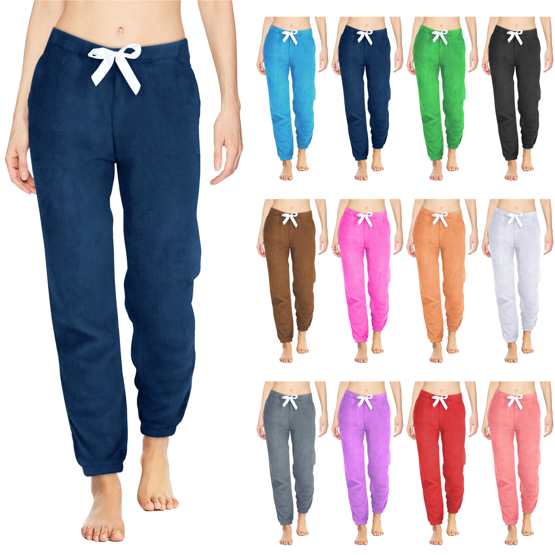 3-Pack: Women's Ultra-Plush Micro Fleece Solid Fuzzy Pajama Pants - Small