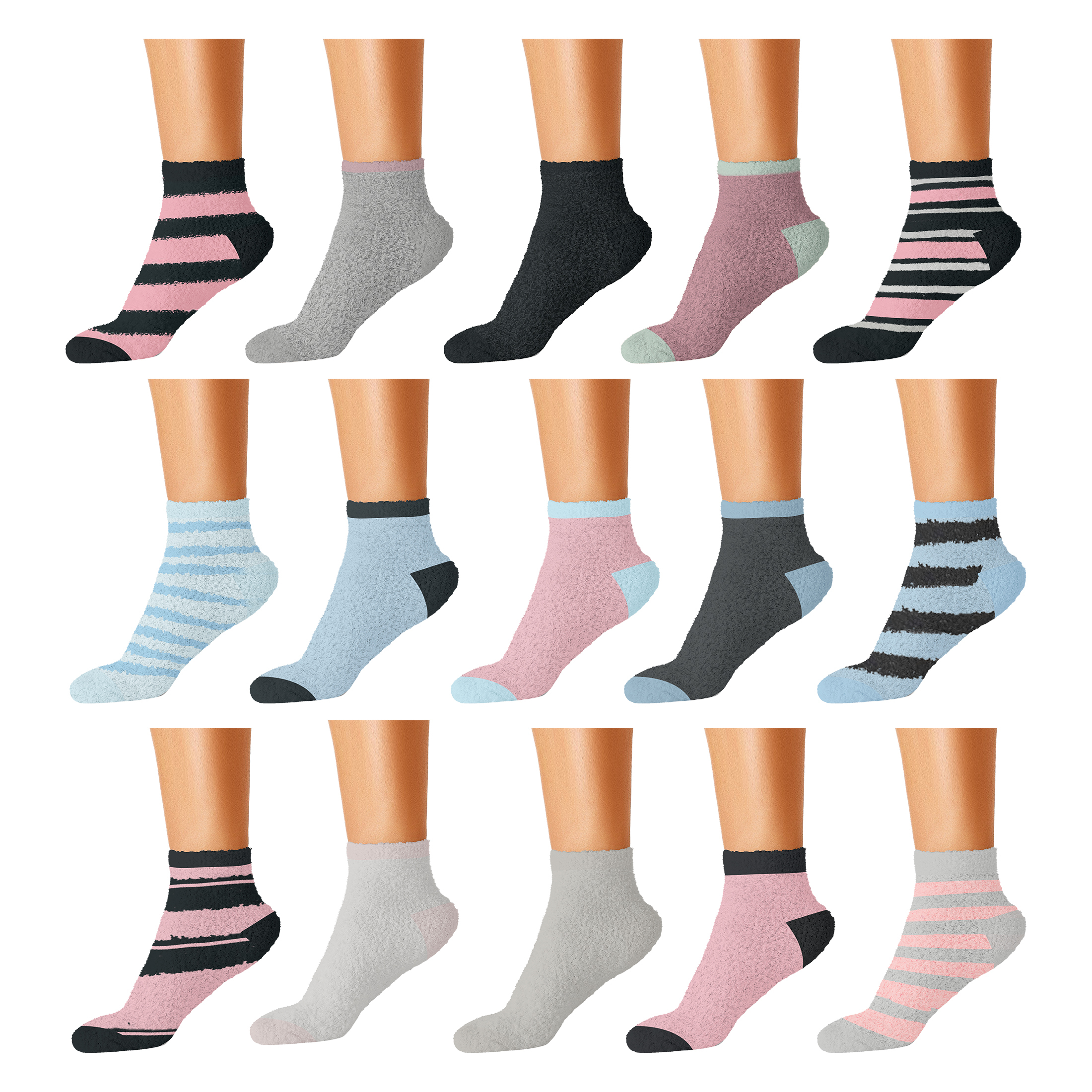 15-Pairs: Women's Low Cut Soft Fluffy Cozy Fuzzy Plush Socks