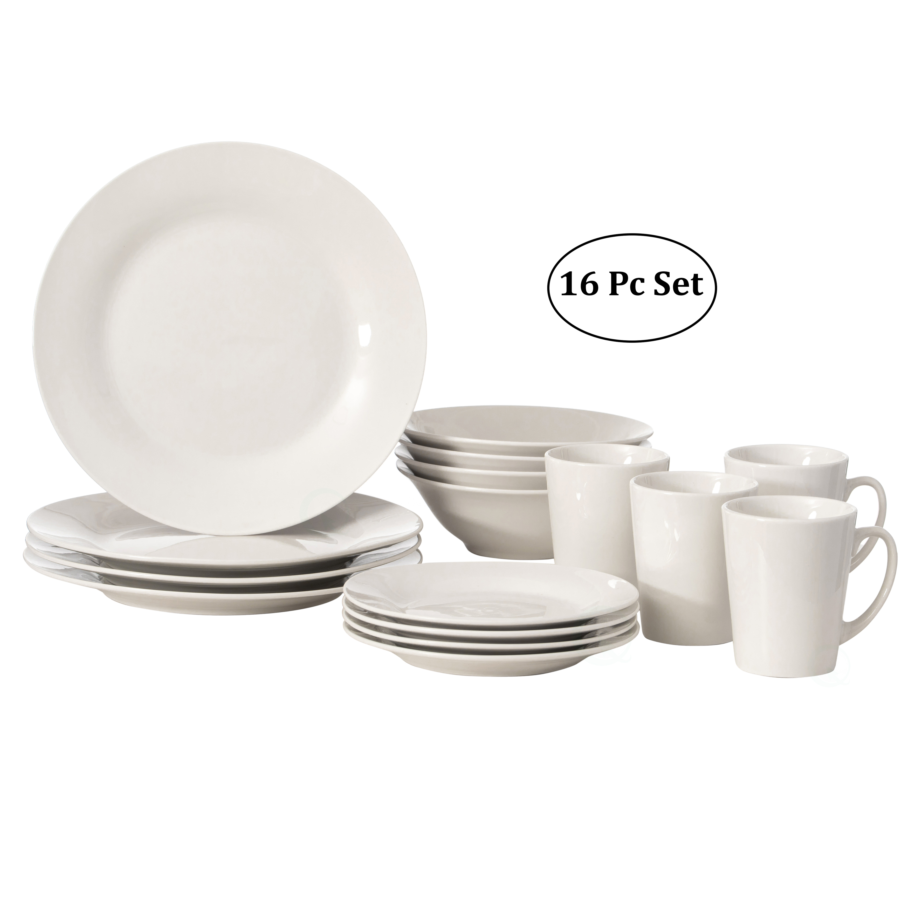 16 PC Rimmed Dinnerware Set for 4 Person Mugs, Salad and Dinner Plates and Bowls Sets, High Quality Dishes, Dishwasher and Microwave Safe