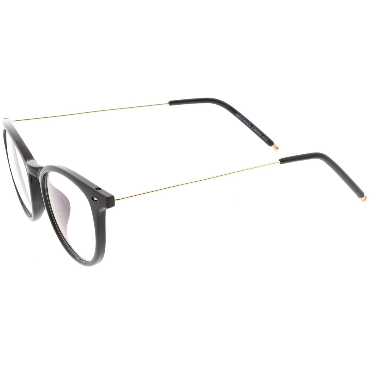 Vintage Inspired Horn Rimmed Glasses Ultra Thin Arms Round Clear Lens 48mm - Black Gold / Clear
