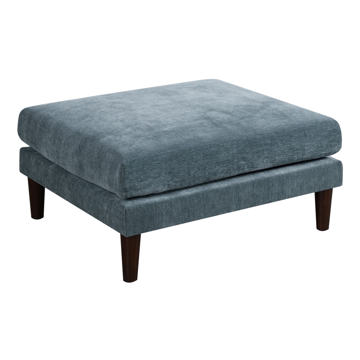 Rio 32 Inch Modular Ottoman, Box Cushion Seat, Wood Legs, Slate Blue Fabric- Saltoro Sherpi
