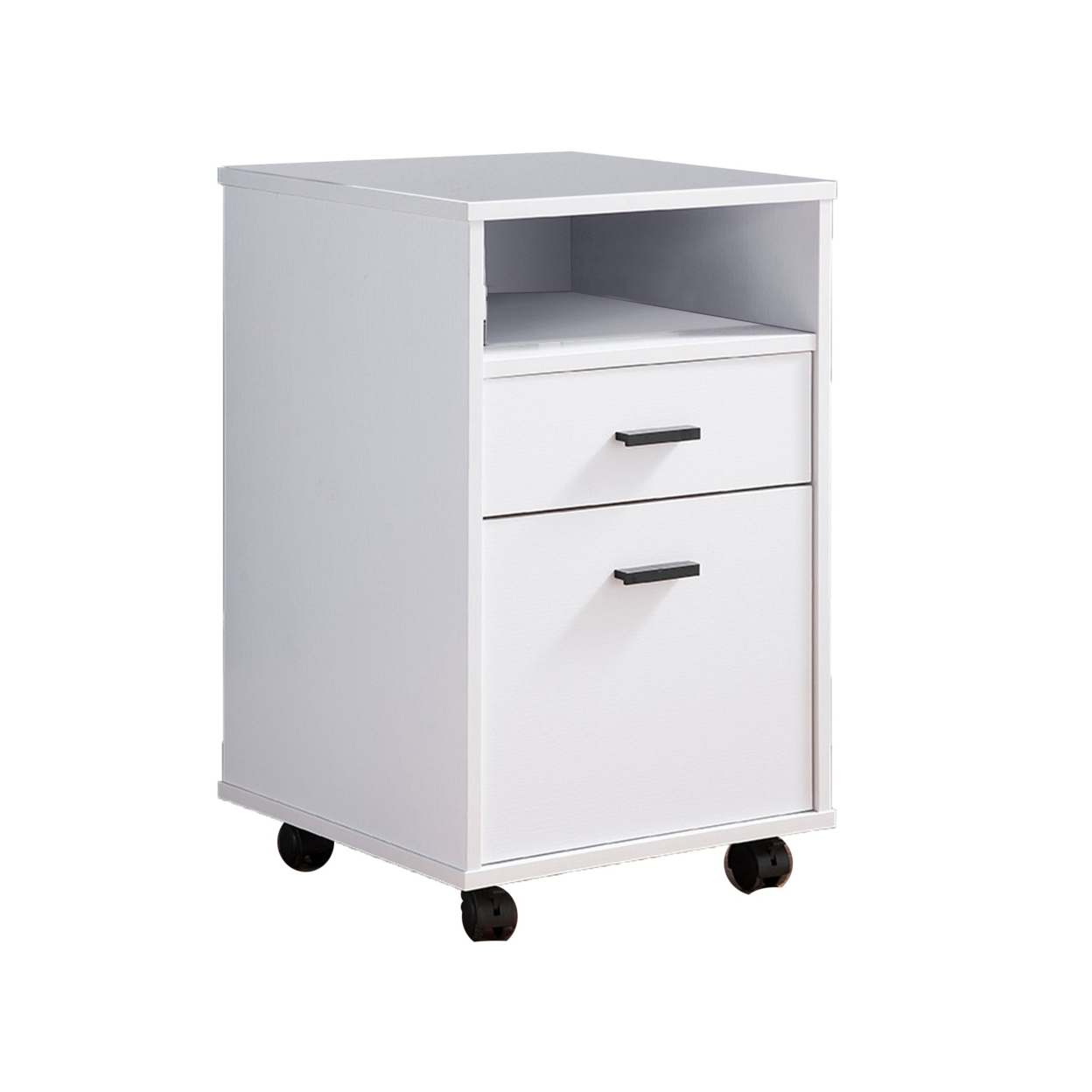 25 Inch Modern Rolling File Cabinet, 2 Drawer, Shelf, Wheel Base, White- Saltoro Sherpi