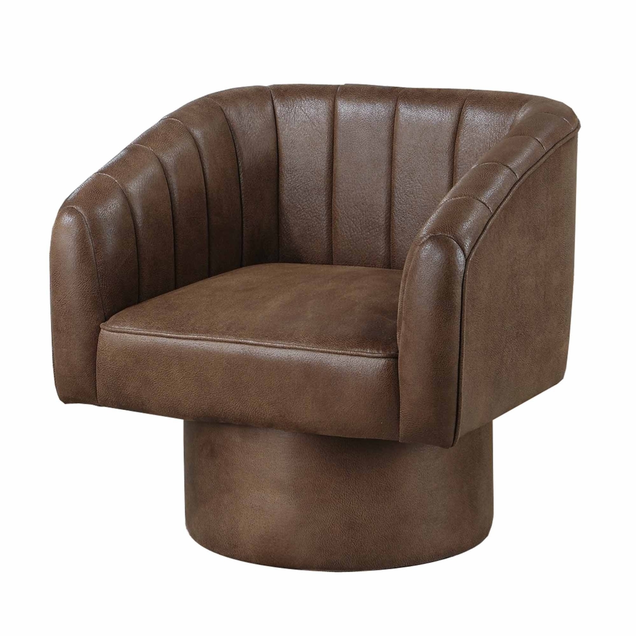 Kate 30 Inch Accent Chair, 360 Swivel Seat, Vegan Faux Leather, Dark Brown- Saltoro Sherpi