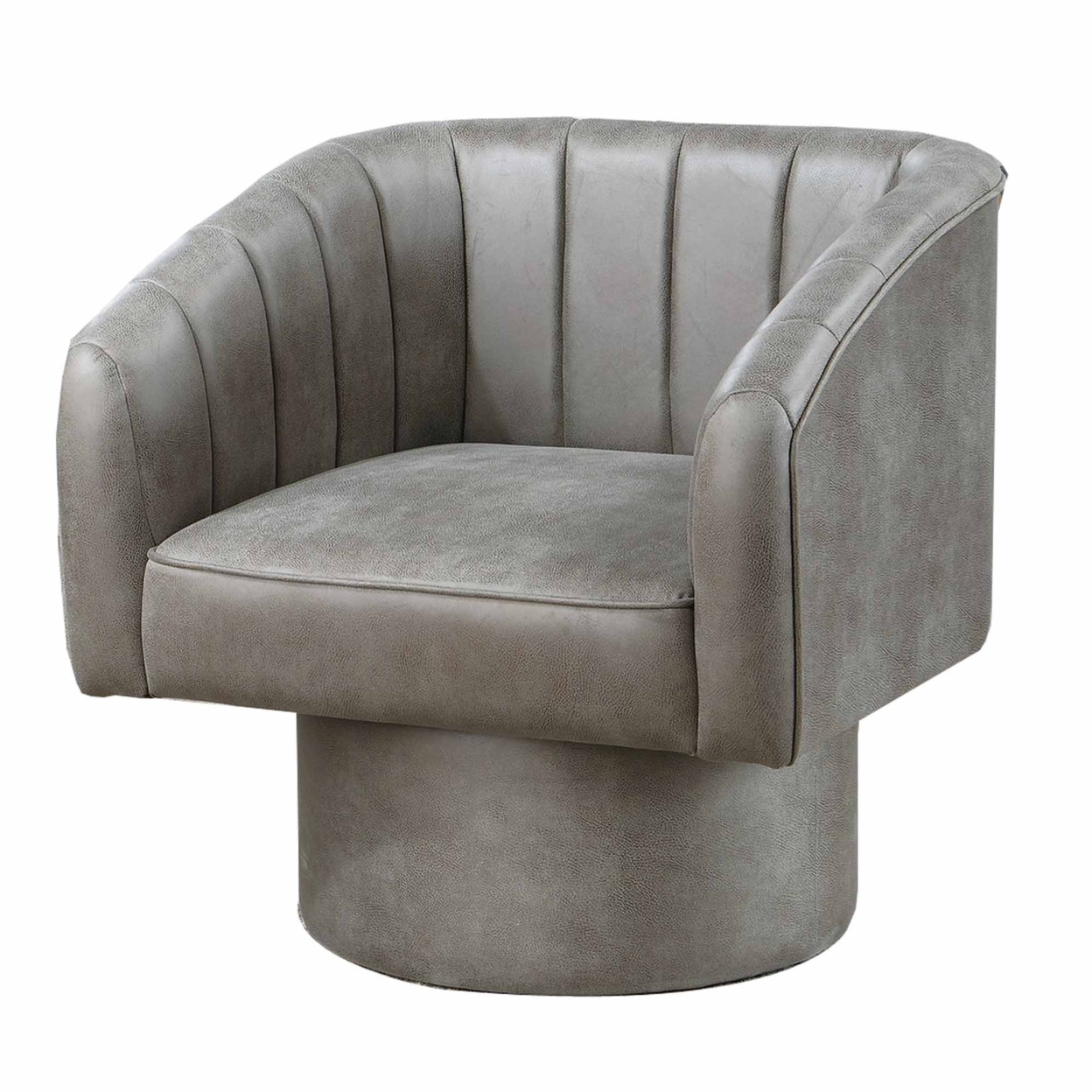 Kate 30 Inch Accent Chair, 360 Swivel Seat, Vegan Faux Leather, Light Gray- Saltoro Sherpi