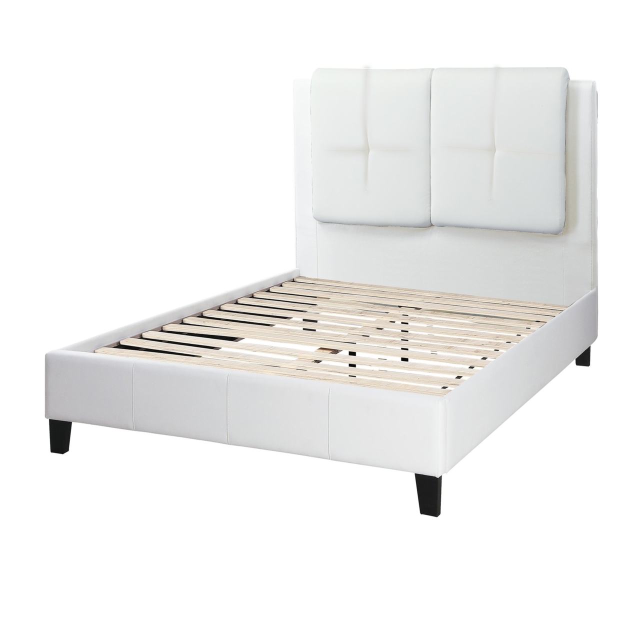 Amy Full Size Platform Bed, Vegan Faux Leather Upholstery, White- Saltoro Sherpi