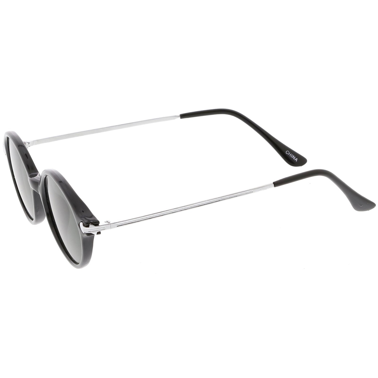 True Vintage Thin Arms Metal Detail Glass Lens Oval Sunglasses 48mm - Black Silver / Smoke