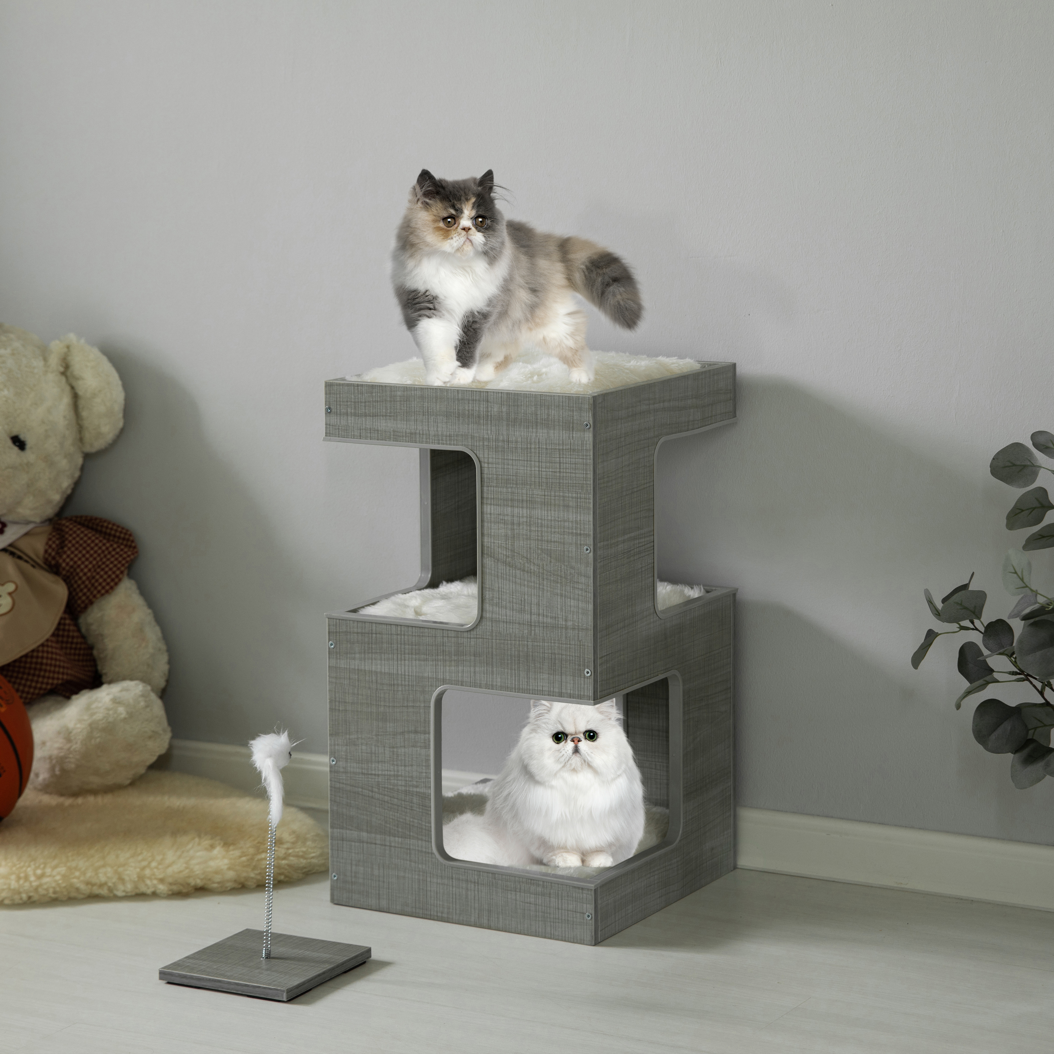 Multi Level Modern Cat Tall Climbing Tree House For Indoor Cats Spacious Wood Tower Luxury Furniture Stand With Removable Soft Blanket