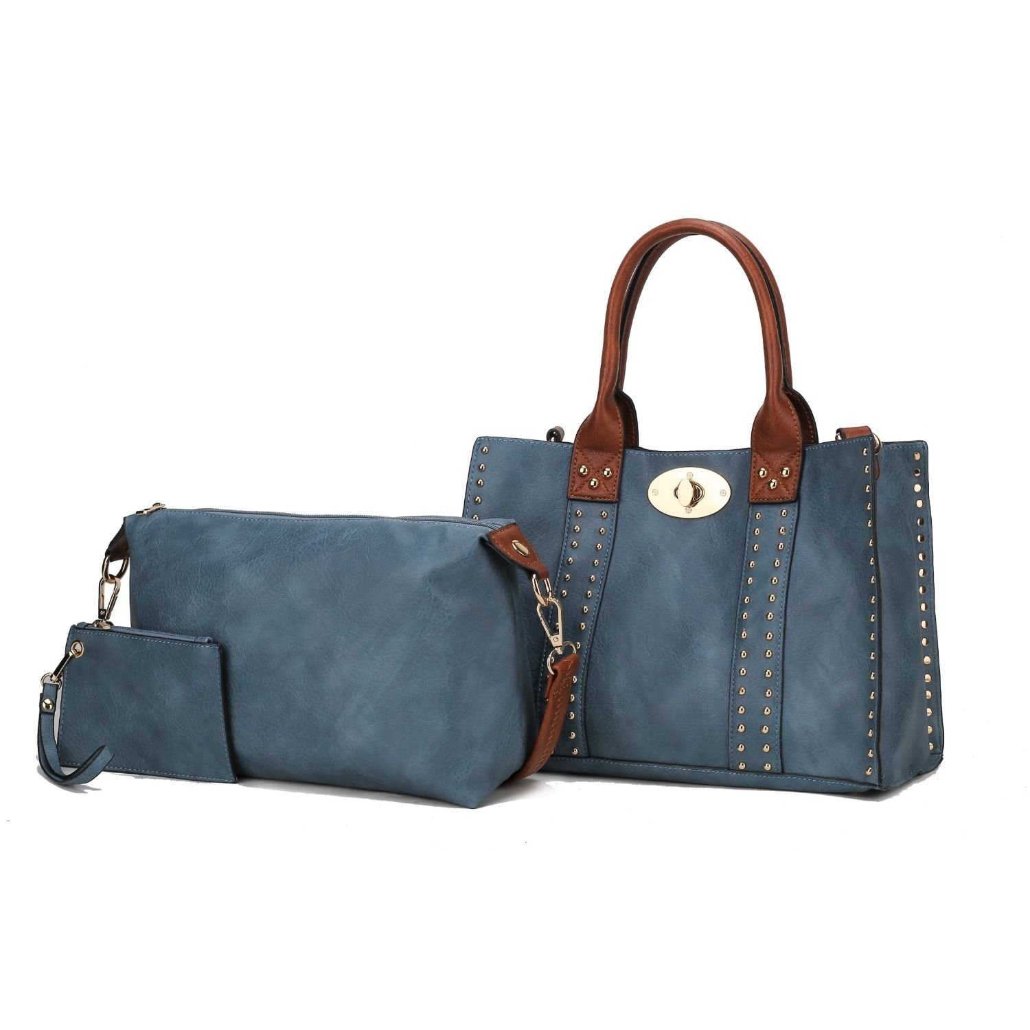 MKF Collection Elissa 3 Pc Set Satchel Handbag With Pouch & Coin Purse By Mia K. - Blue-brown