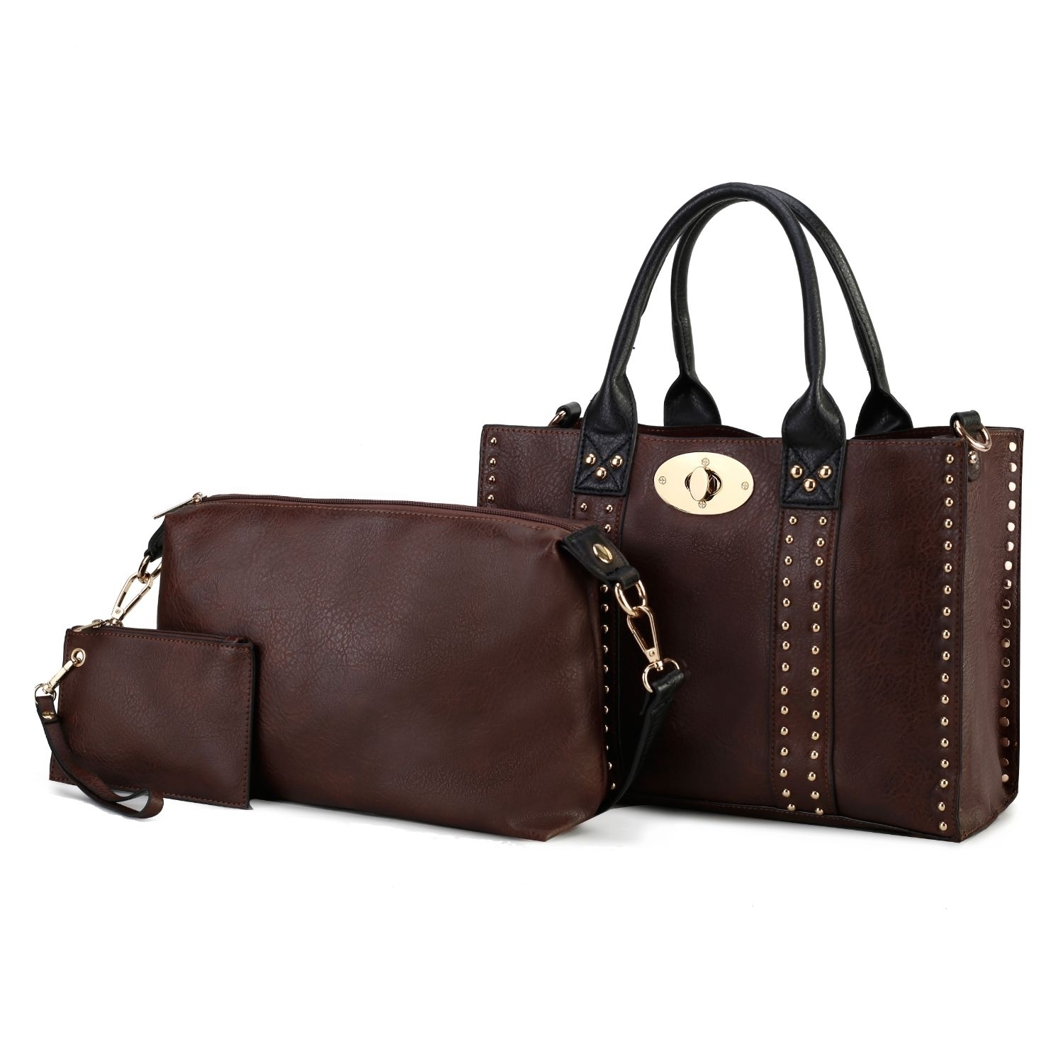 MKF Collection Elissa 3 Pc Set Satchel Handbag With Pouch & Coin Purse By Mia K. - Coffee-black