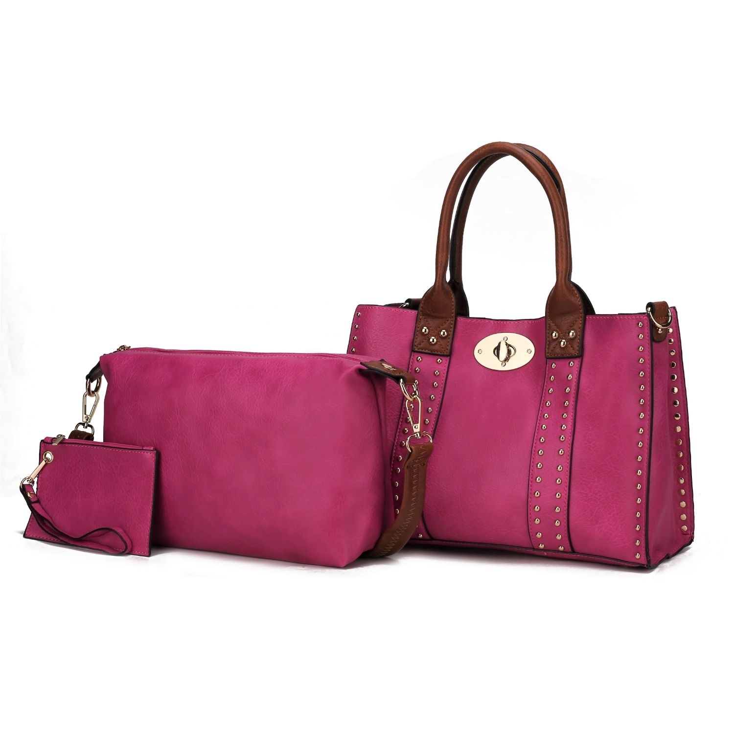 MKF Collection Elissa 3 Pc Set Satchel Handbag With Pouch & Coin Purse By Mia K. - Fuchsia