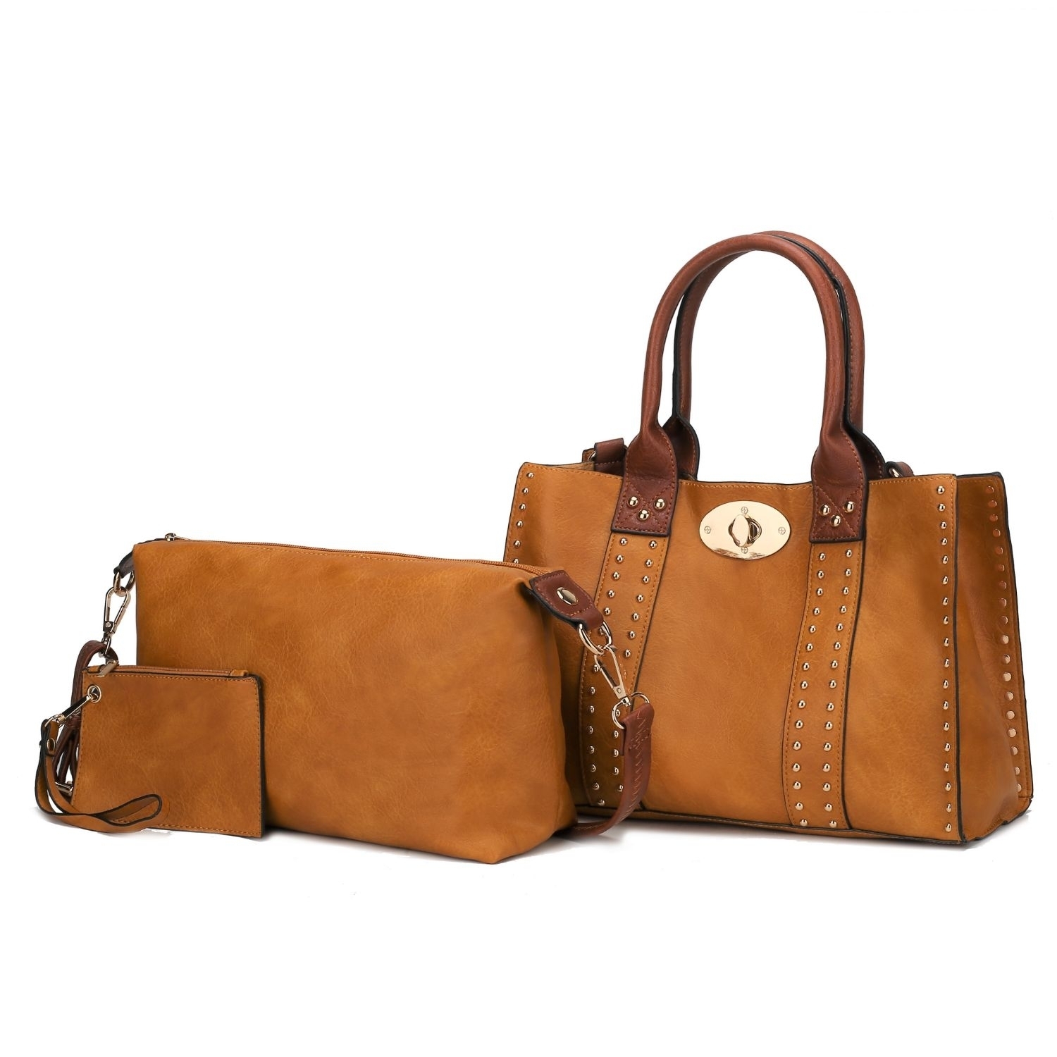 MKF Collection Elissa 3 Pc Set Satchel Handbag With Pouch & Coin Purse By Mia K. - Mustard-brown