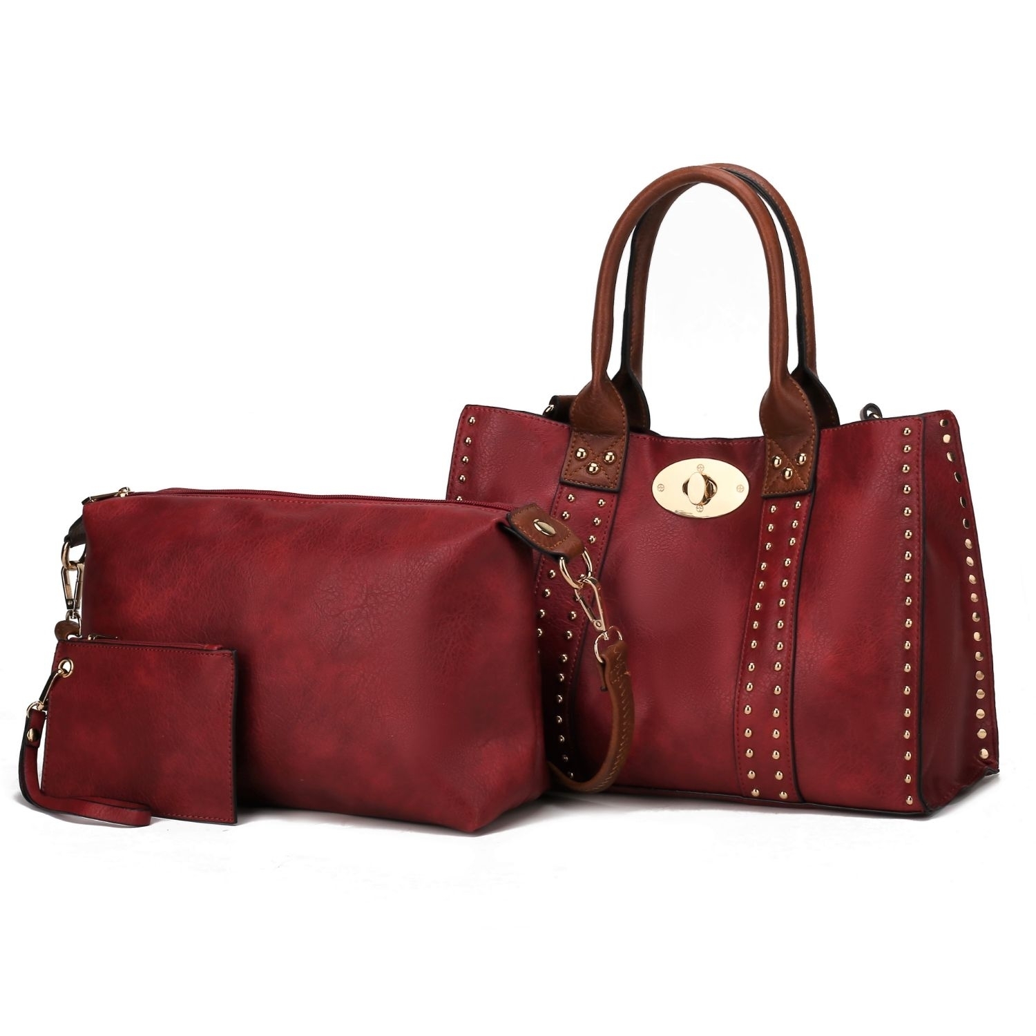 MKF Collection Elissa 3 Pc Set Satchel Handbag With Pouch & Coin Purse By Mia K. - Red-brown
