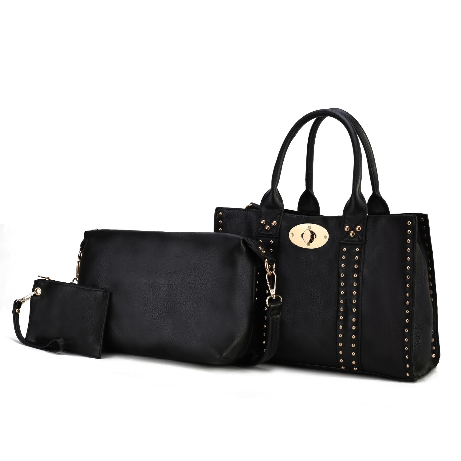 MKF Collection Elissa 3 Pc Set Satchel Handbag With Pouch & Coin Purse By Mia K. - Black