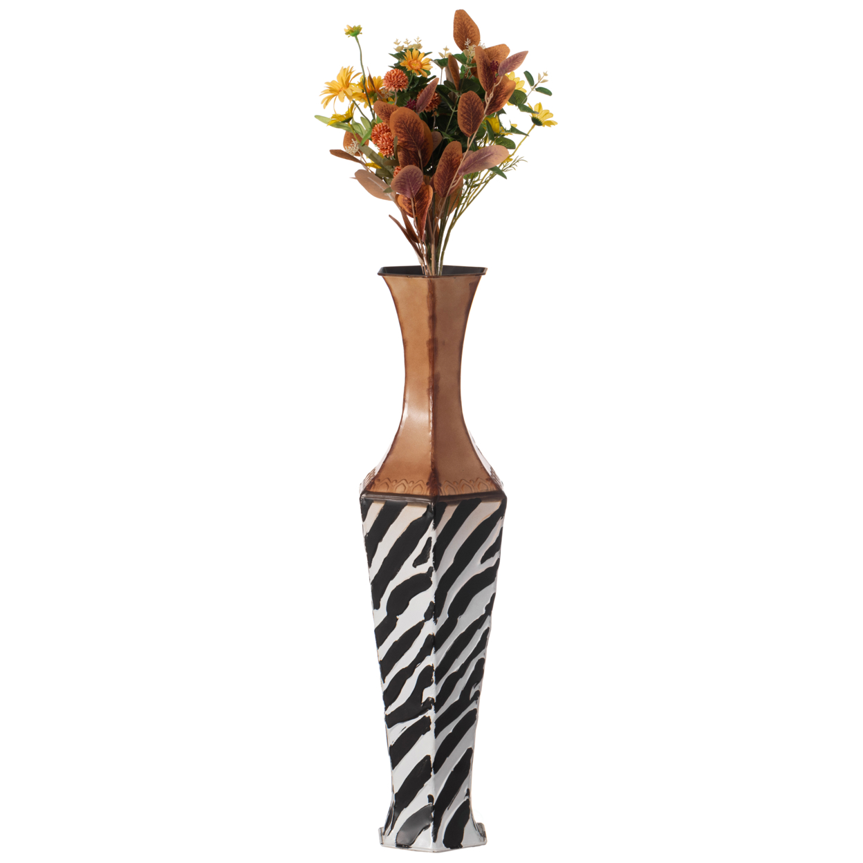 26 White Striped And Brown Metal Floor Vase Centerpiece Home Decor For Dried Flower And Artificial Floral Arrangements, Living Room Decor