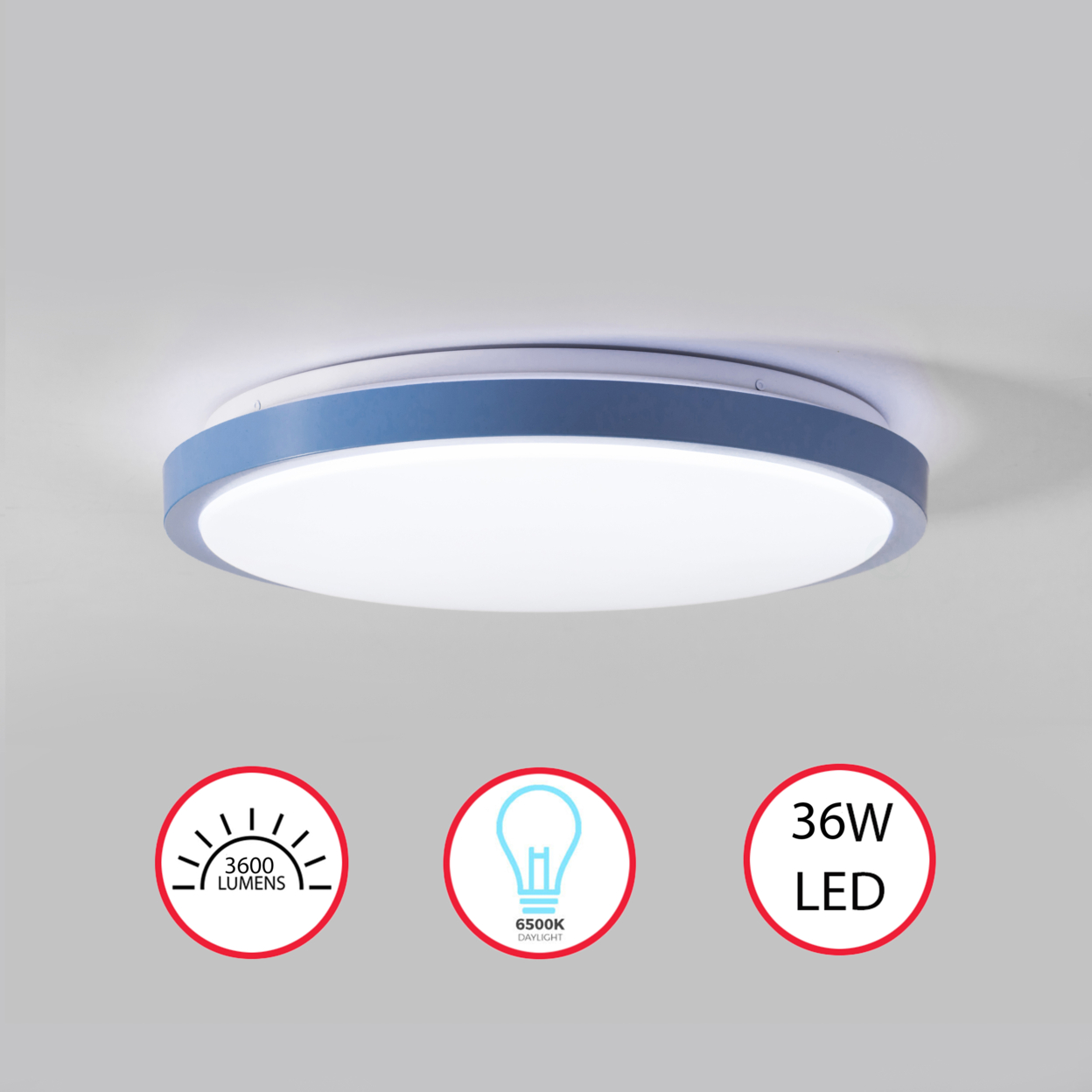 Round LED Ceiling Light Fixture Flush Mount Lighting, 6500K 30,000 Hour Lifetime 15 in. - 15.5" blue