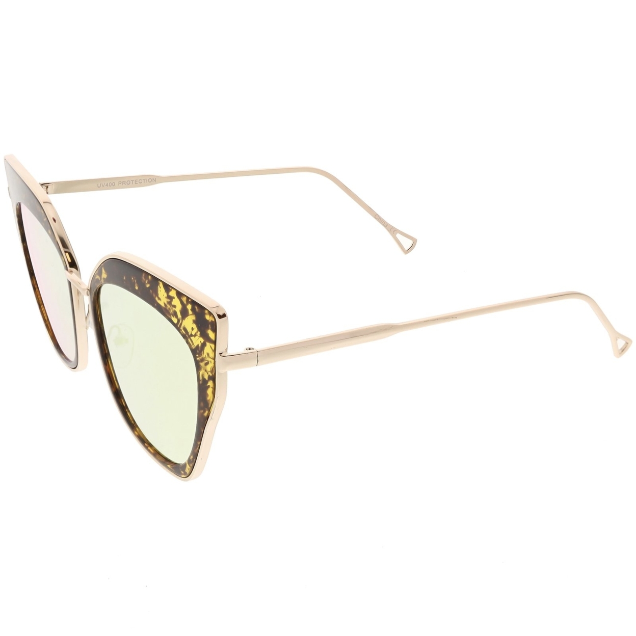 Oversize Pointed Cat Eye Sunglasses Slim Metal Nose Bridge Square Colored Mirror Lens 58mm - Gold Black / Magenta Mirror