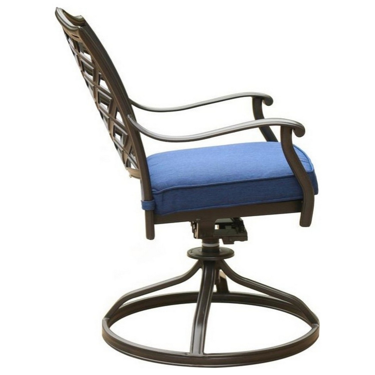 Wynn 25 Inch Modern Patio Dining Swivel Chair With Cushion, Set Of 2, Blue- Saltoro Sherpi