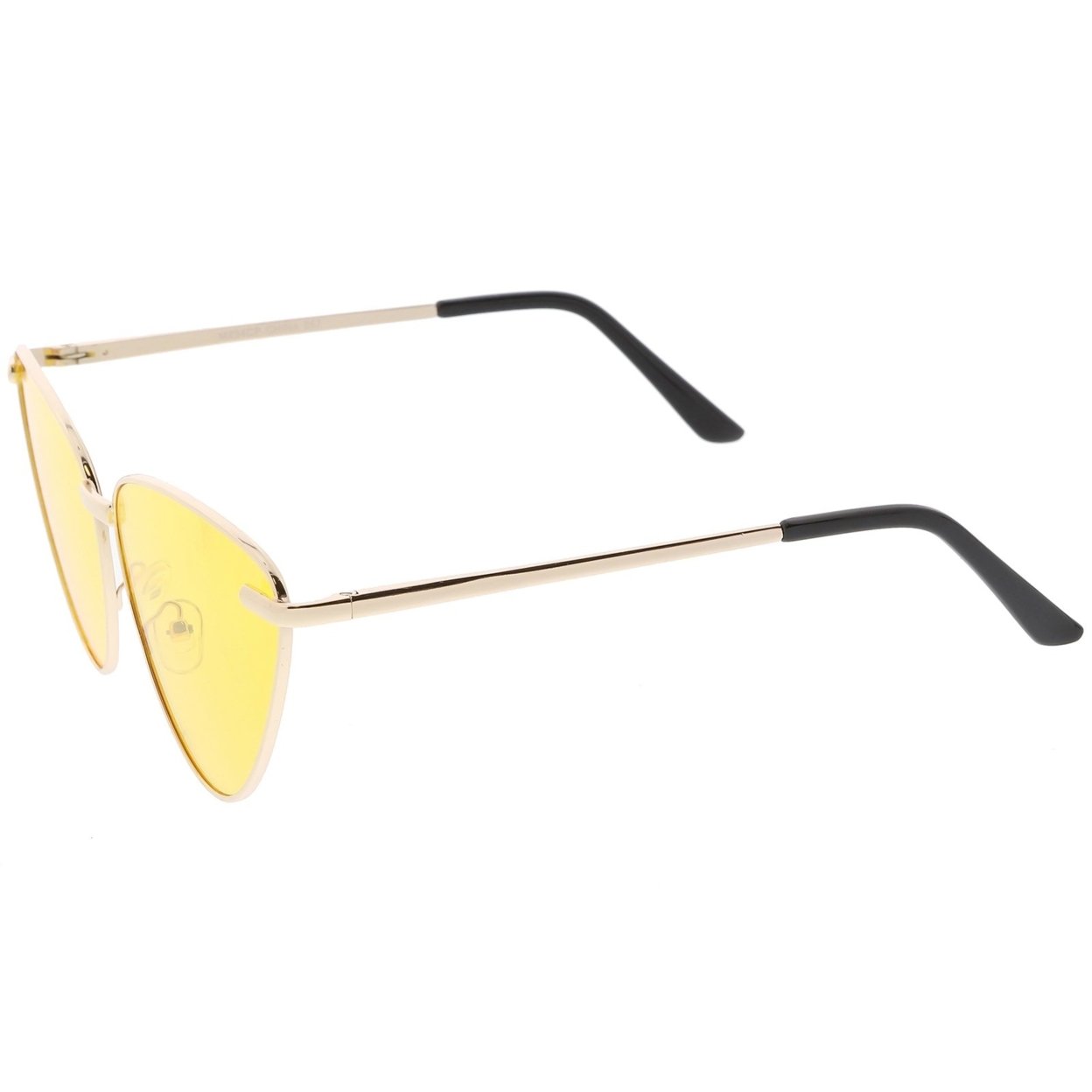 Oversize Cat Eye Sunglasses Thin Metal Frame Color Tinted Flat Lens 64mm - Gold / Yellow