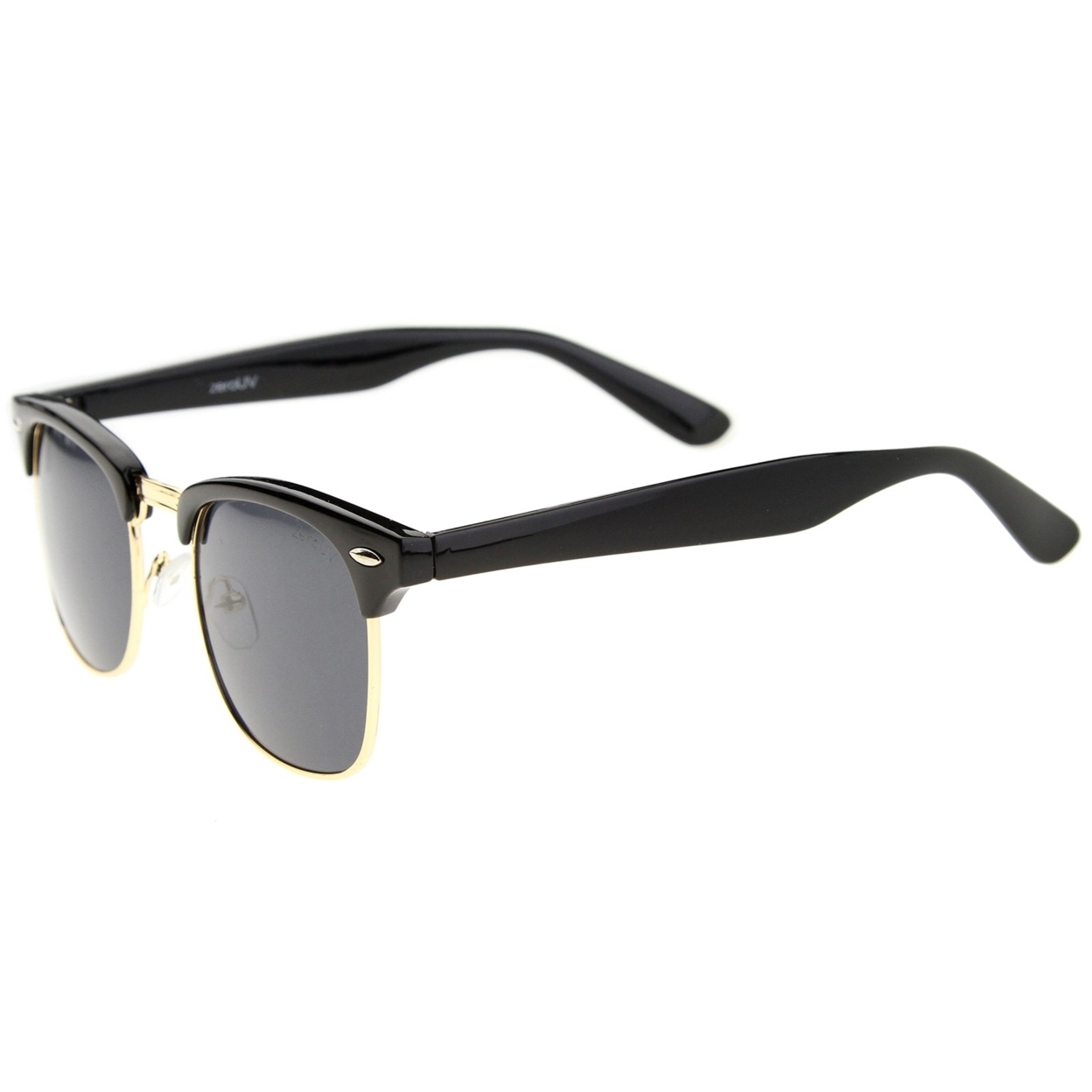 Premium Half Frame Horn Rimmed Sunglasses With Metal Rivets - 2-Pack , Black/Smoke + Tortoise/Brown