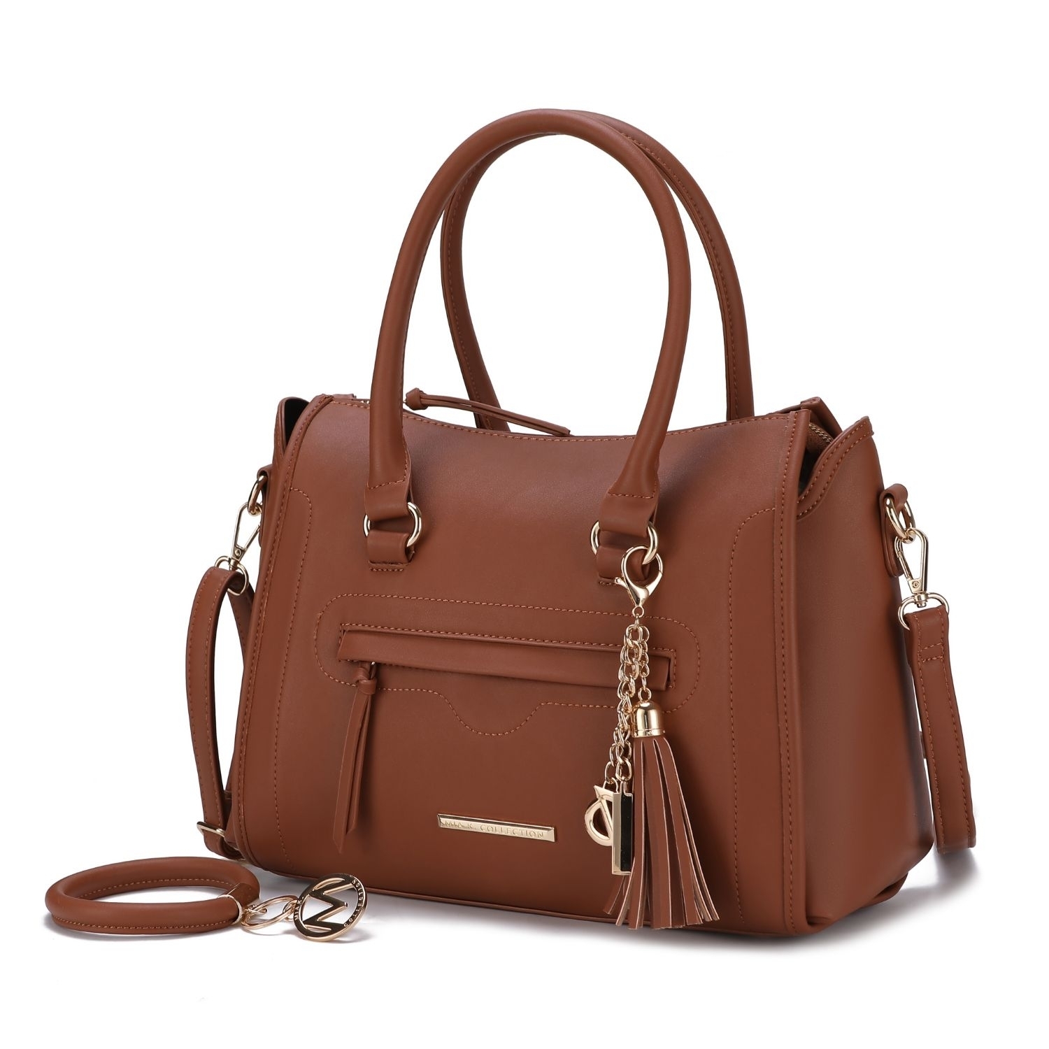 MKF Collection Valeria Satchel Handbag With Keyring By Mia K. - Cognac