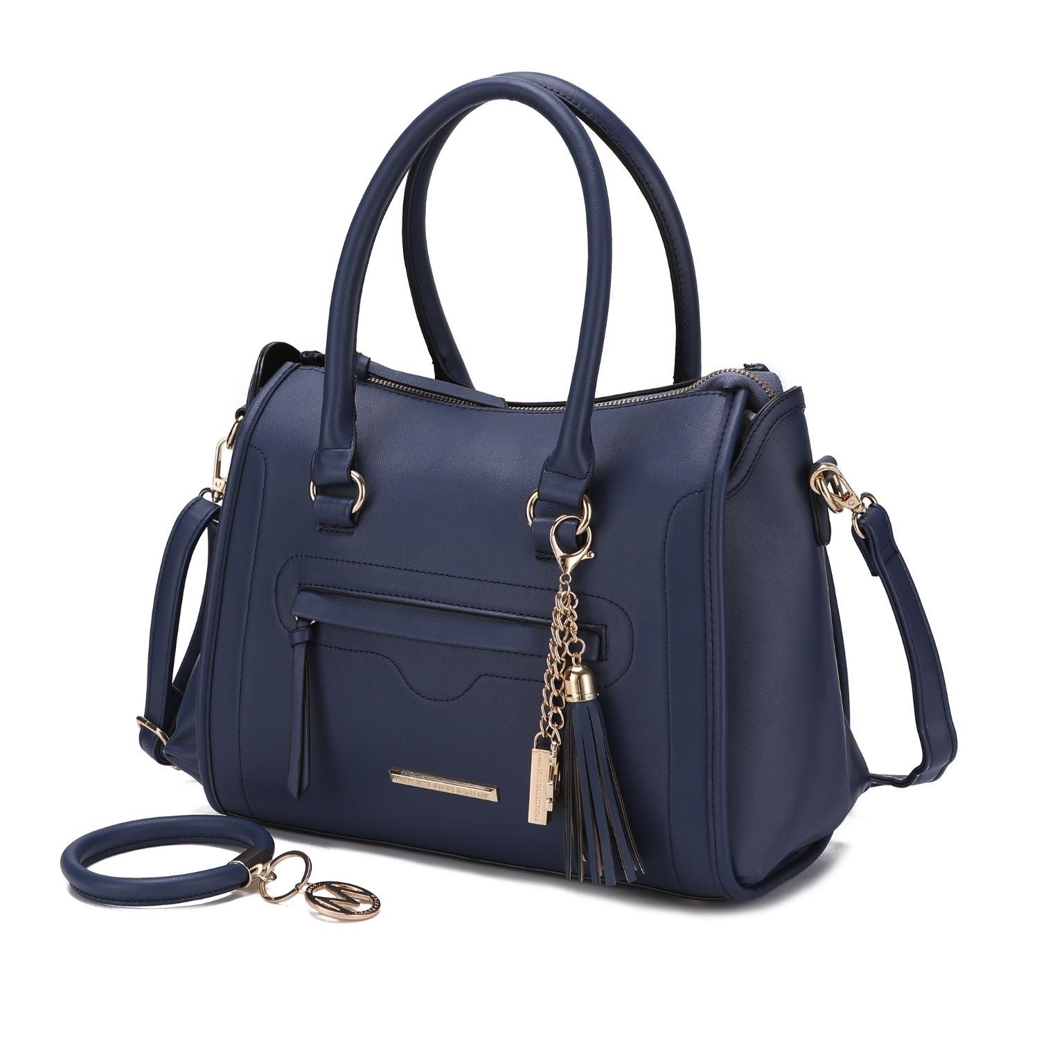 MKF Collection Valeria Satchel Handbag With Keyring By Mia K. - Navy