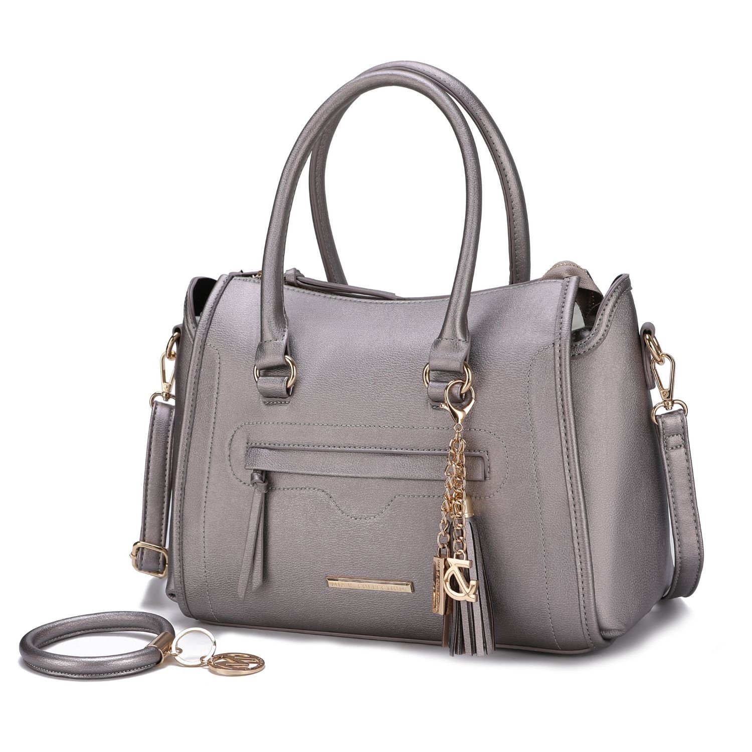 MKF Collection Valeria Satchel Handbag With Keyring By Mia K. - Pewter