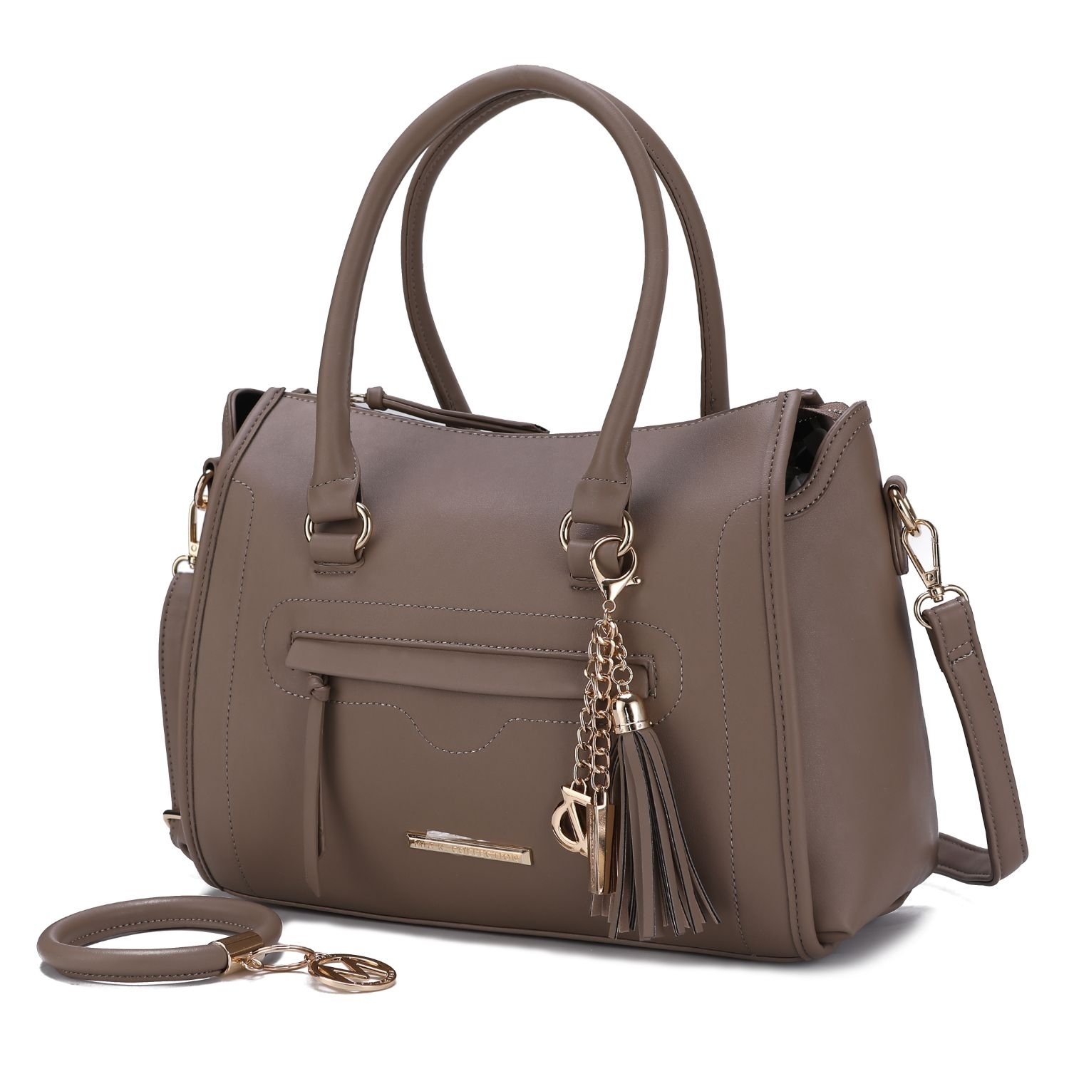 MKF Collection Valeria Satchel Handbag With Keyring By Mia K. - Taupe