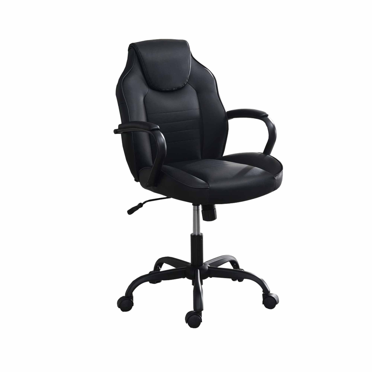 Rue 27 Inch Ergonomic Office Chair, Vegan Faux Leather Swivel Seat, Black- Saltoro Sherpi