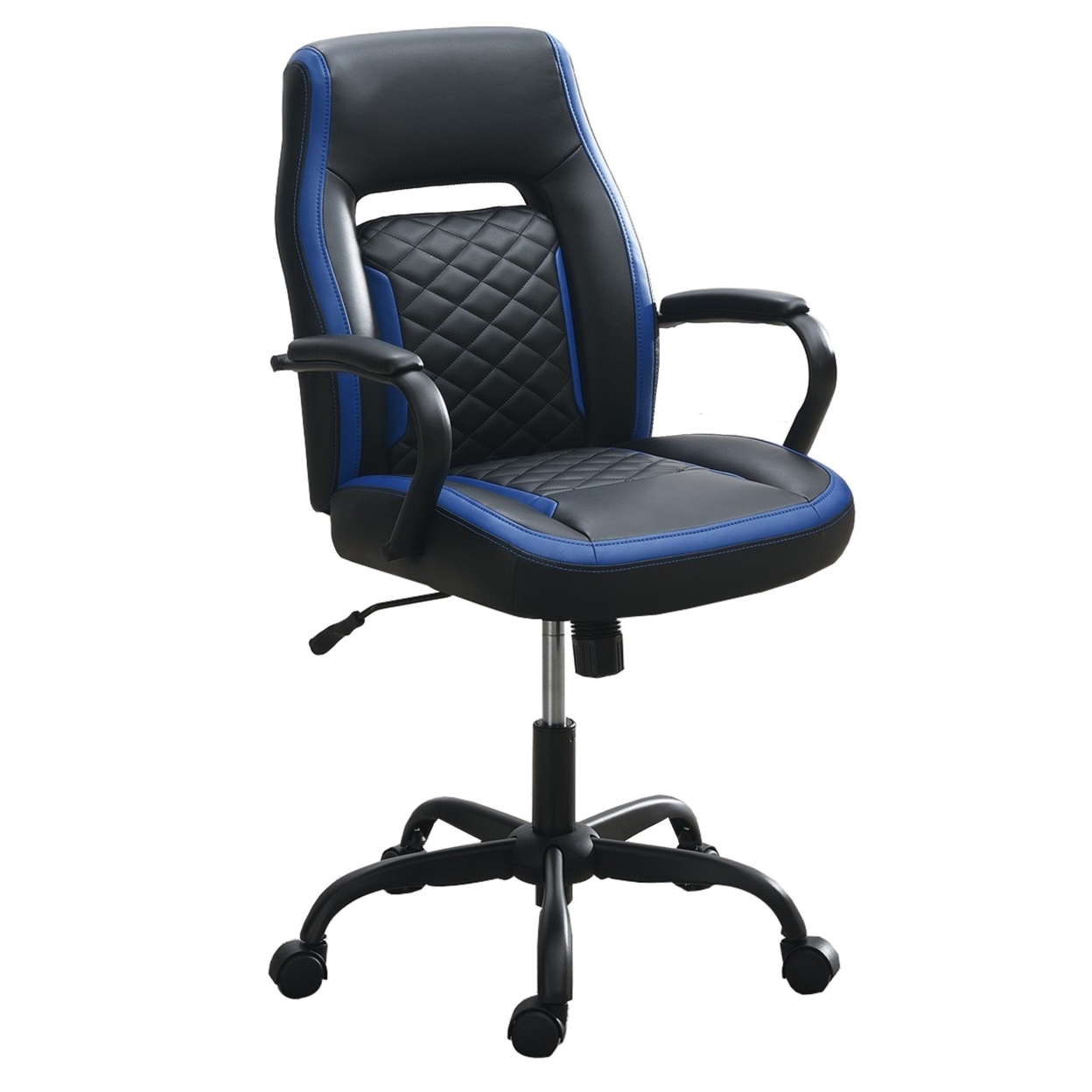 Ida 26 Inch Ergonomic Office Chair, Faux Leather Swivel Seat, Black, Blue- Saltoro Sherpi