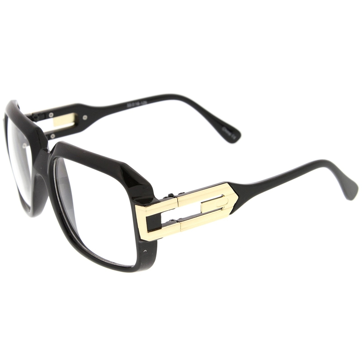 Large Retro Hip Hop Style Clear Lens Square Eyeglasses 54mm - Shiny Black-Gold / Clear