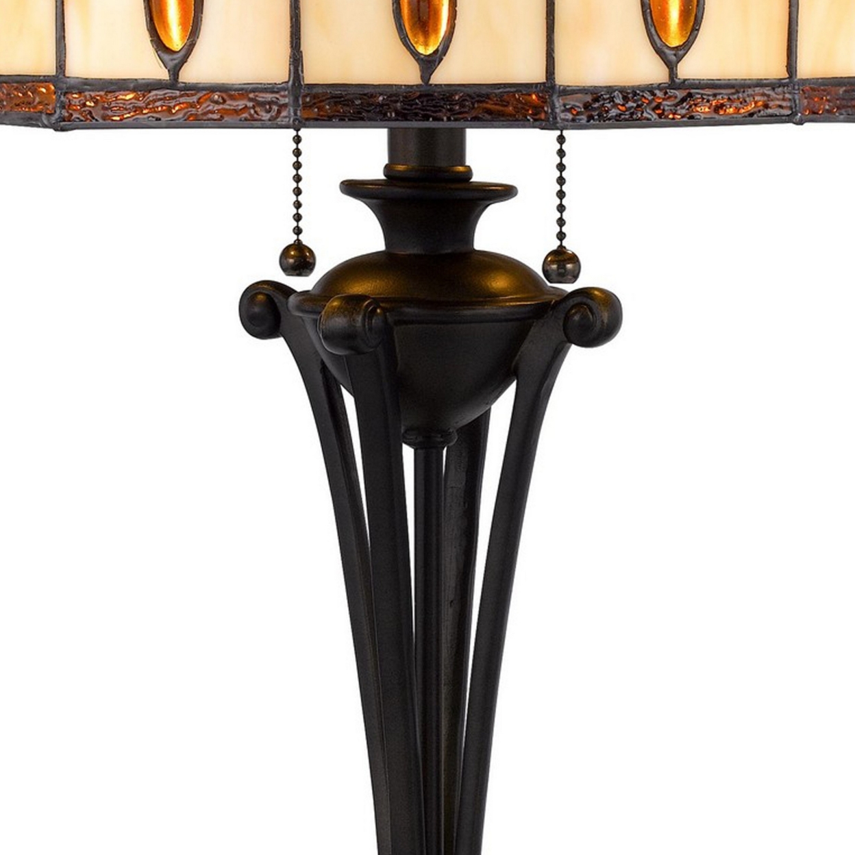Xia 26 Inch Tiffany Style Vintage Table Lamp, Glass Shade, Antique Bronze- Saltoro Sherpi