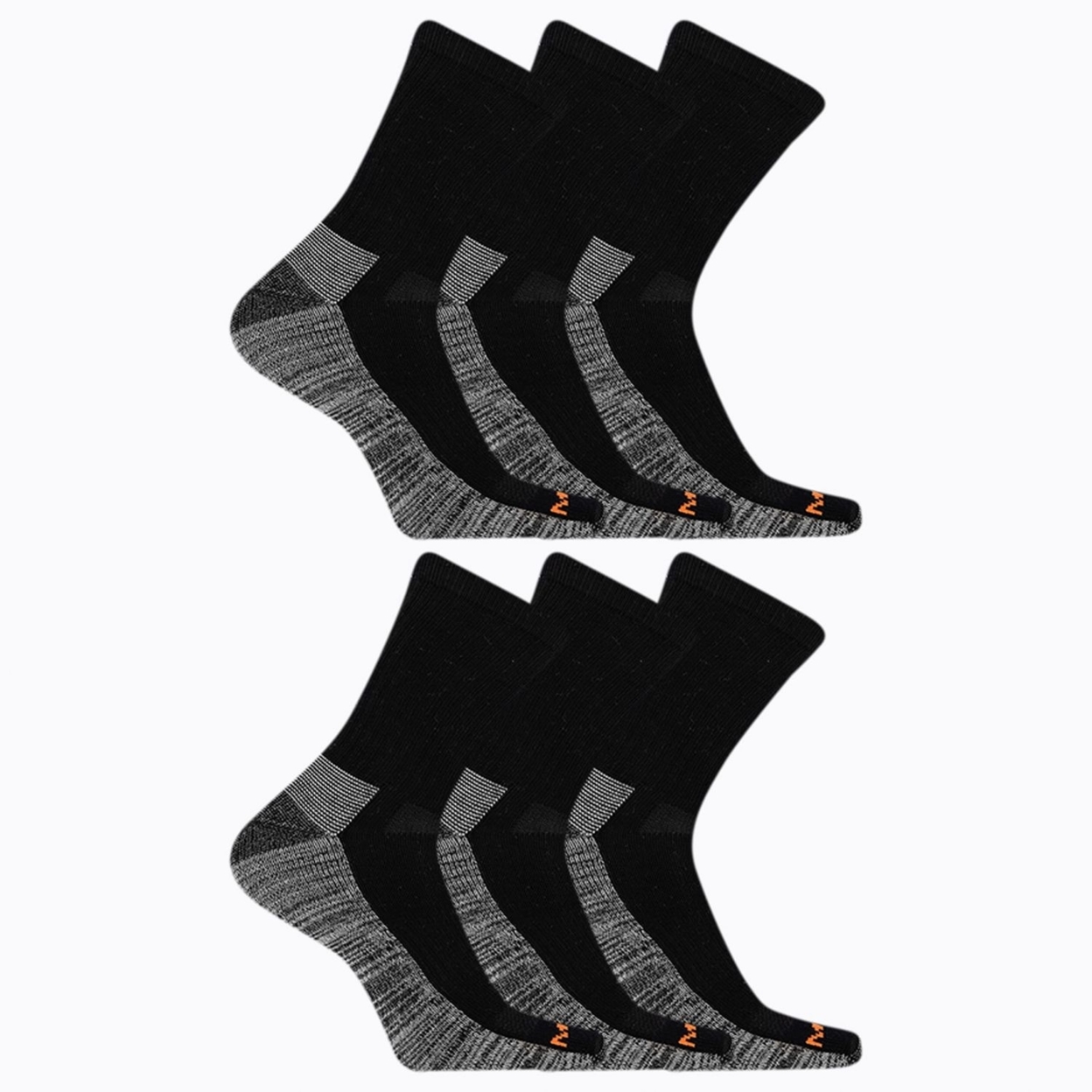 Merrell Men's And Women's Durable Everyday Work Crew Socks - Unisex 6 Pair Pack - Arch Support And Anti-Odor Cotton BLACK - BLACK, Large