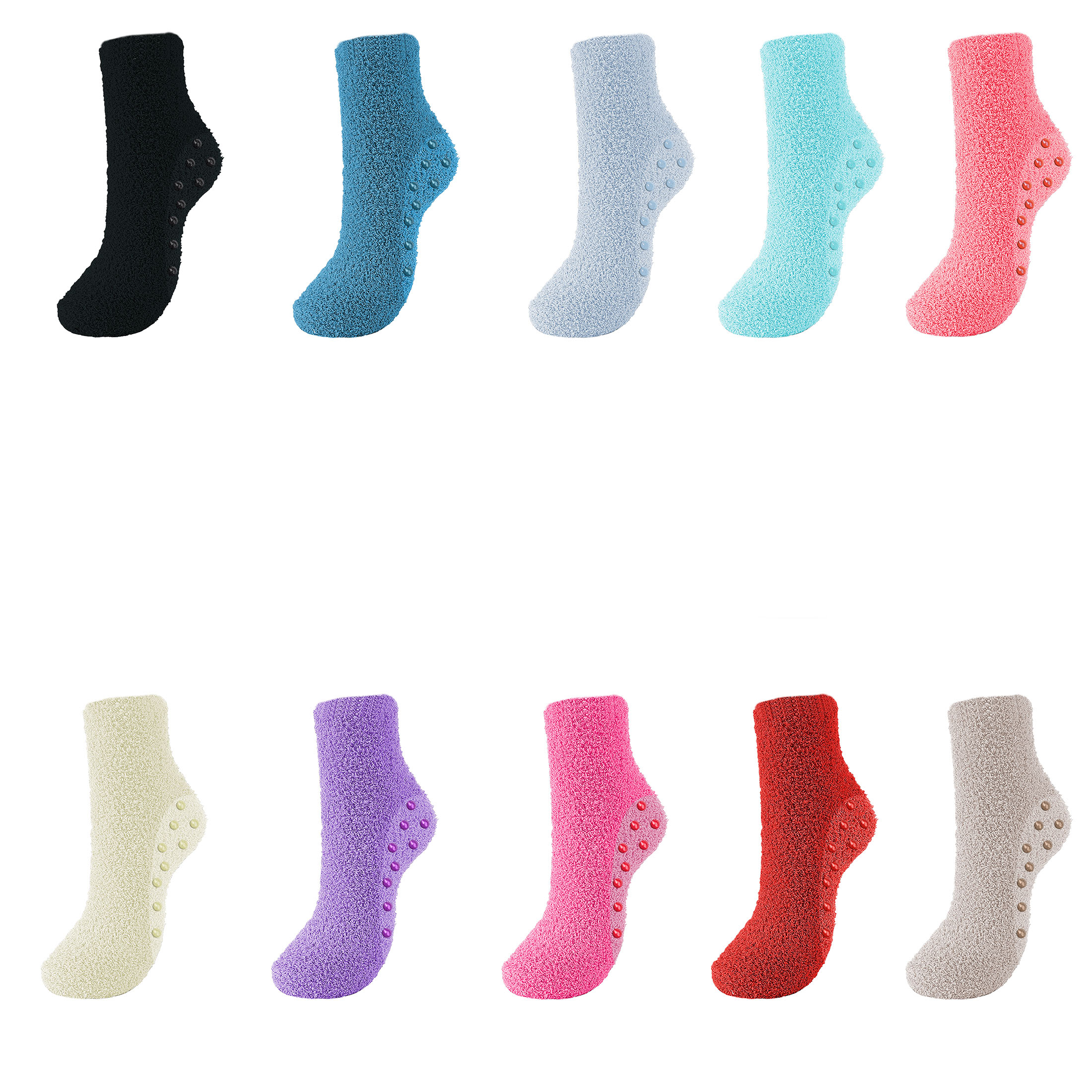 Multi-Pair: Women's Non-Slip Warm Soft Solid Fluffy Cozy Fuzzy Plush Socks For Winter - 6 Pairs