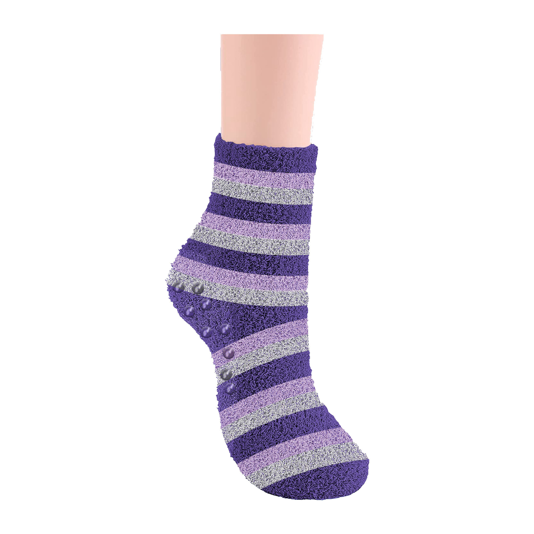 4-Pairs: Women's Non-Slip Warm Soft Fluffy Cozy Fuzzy Plush Socks For Winter - Striped