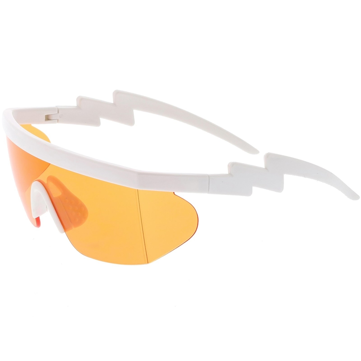 Oversize Semi Rimless Goggle Shield Sunglasses Color Lens 60mm - White / Orange