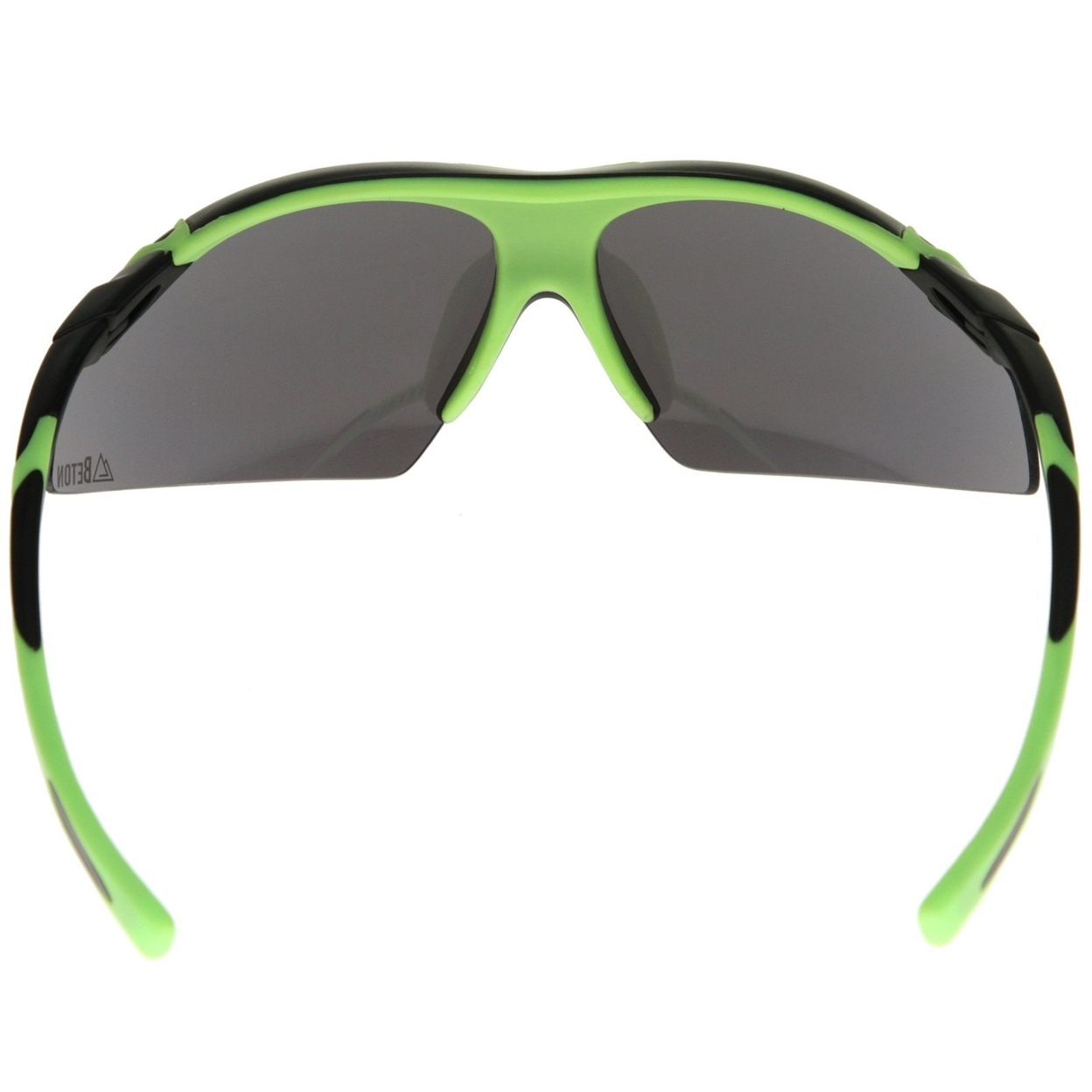 Thor - Half-Frame TR-90 Mirrored Shield Lens Matte Active Sport Wrap Sunglasses 80mm - Black-Green / Smoke
