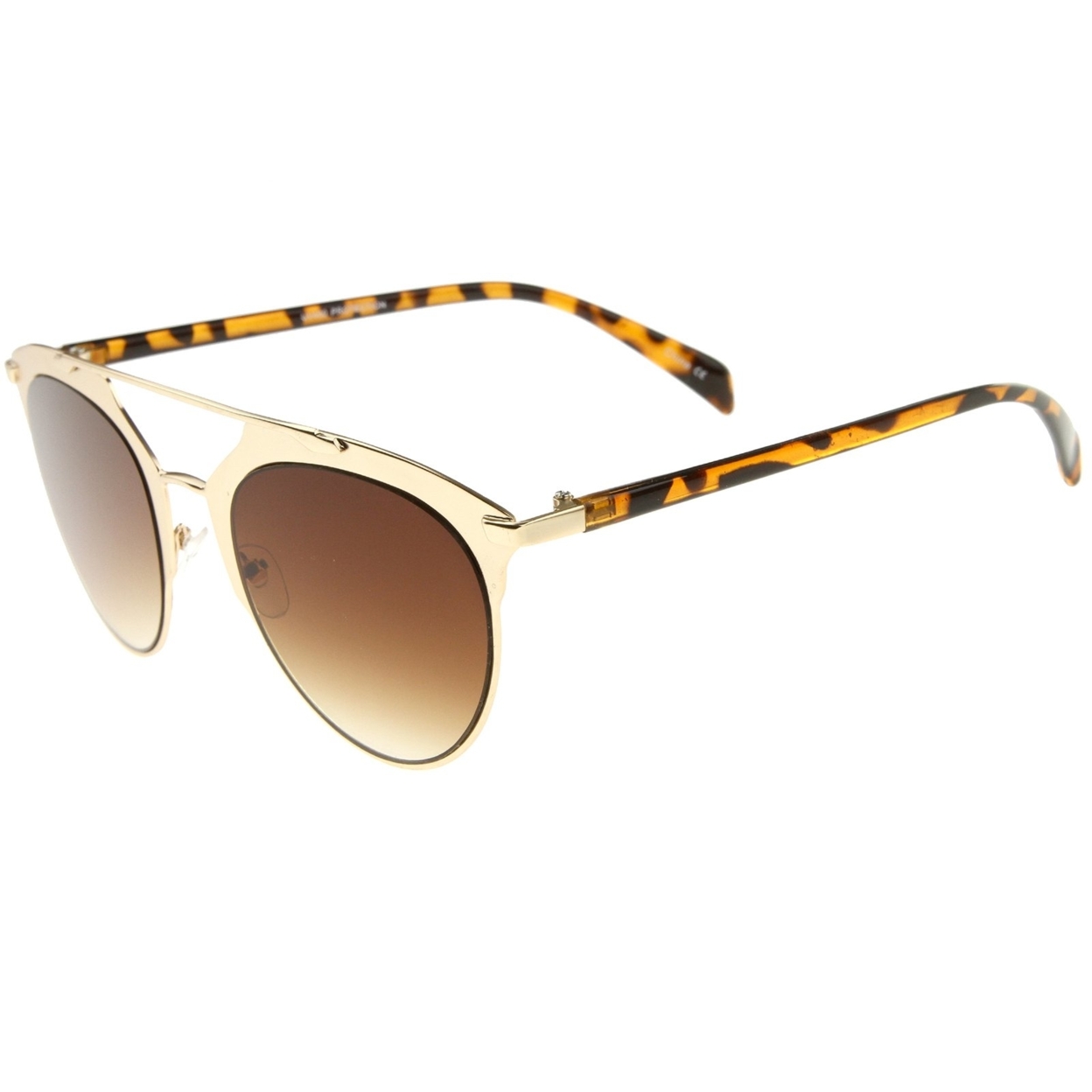 Modern Fashion Matte Metal Frame Double Bridge Pantos Aviator Sunglasses 55mm - Matte Gold-Tortoise / Amber