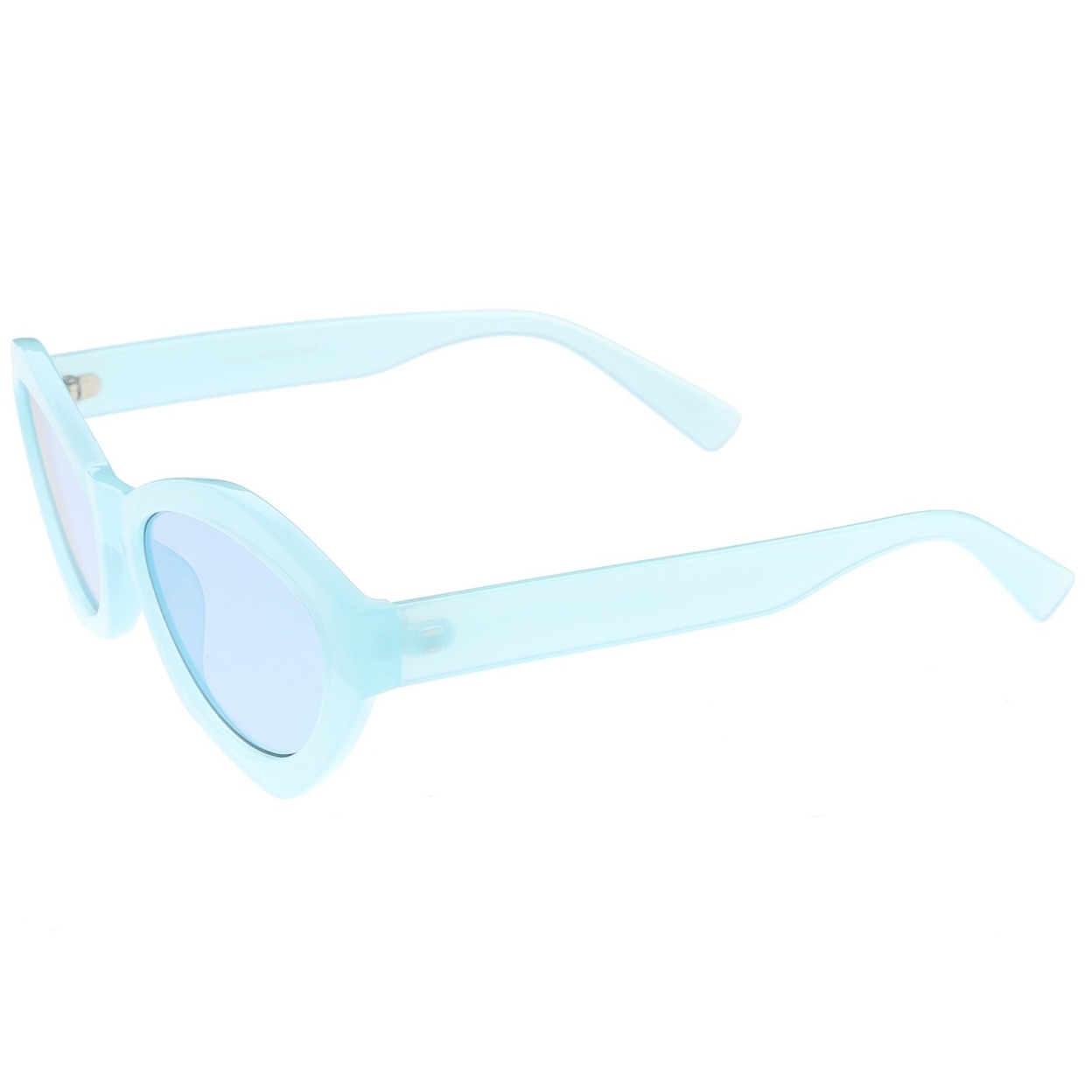 Modern Chunky Mono Colored Cat Eye Sunglasses Oval Flat Lens 56mm - Yellow