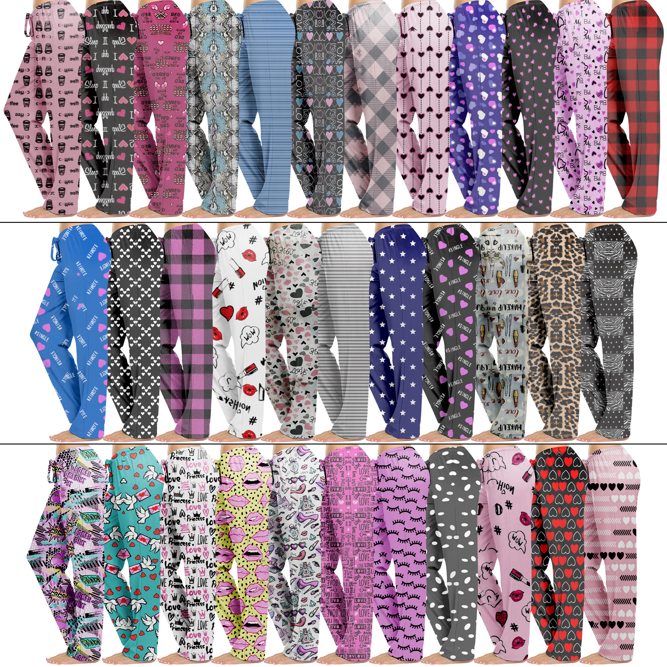 Multi-Pack: Women's Comfy Printed Lounge Pajama Pants For Sleepwear - 3 Pack, Small
