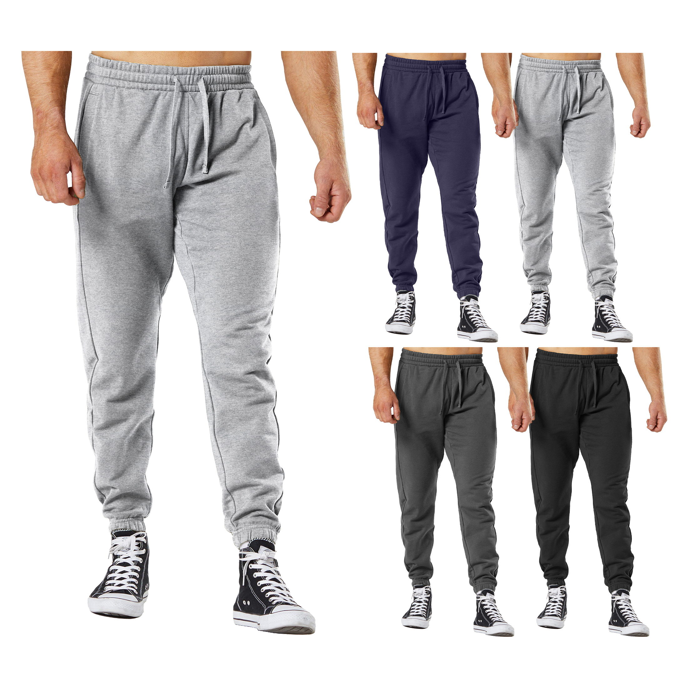 3-Pack: Men's Casual Fleece-Lined Elastic Bottom Jogger Pants With Pockets - Large