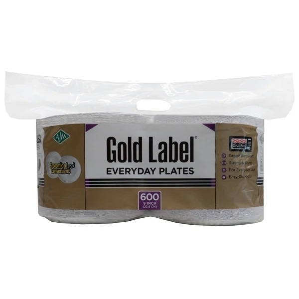 AJM Gold Label Everyday Paper Plates, 9 (600 Count)
