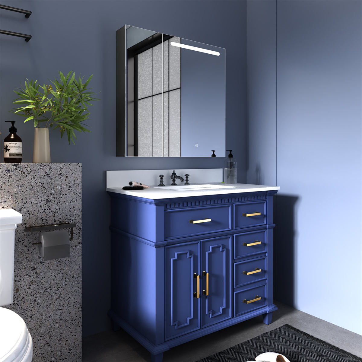 ExBrite 30 x 30 inch Bathroom Medicine Cabinets Surface Mounted Cabinets With Lighted Mirror