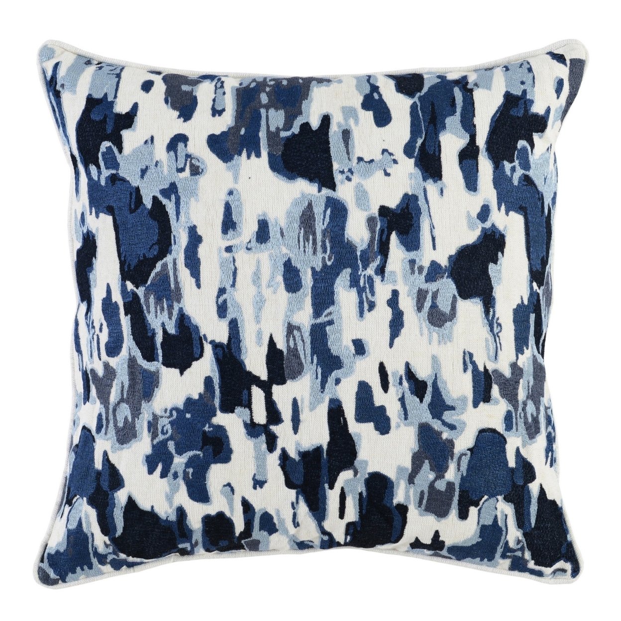 Lyla 22 Inch Square Cotton Accent Throw Pillow, Abstract Design, Blue White- Saltoro Sherpi
