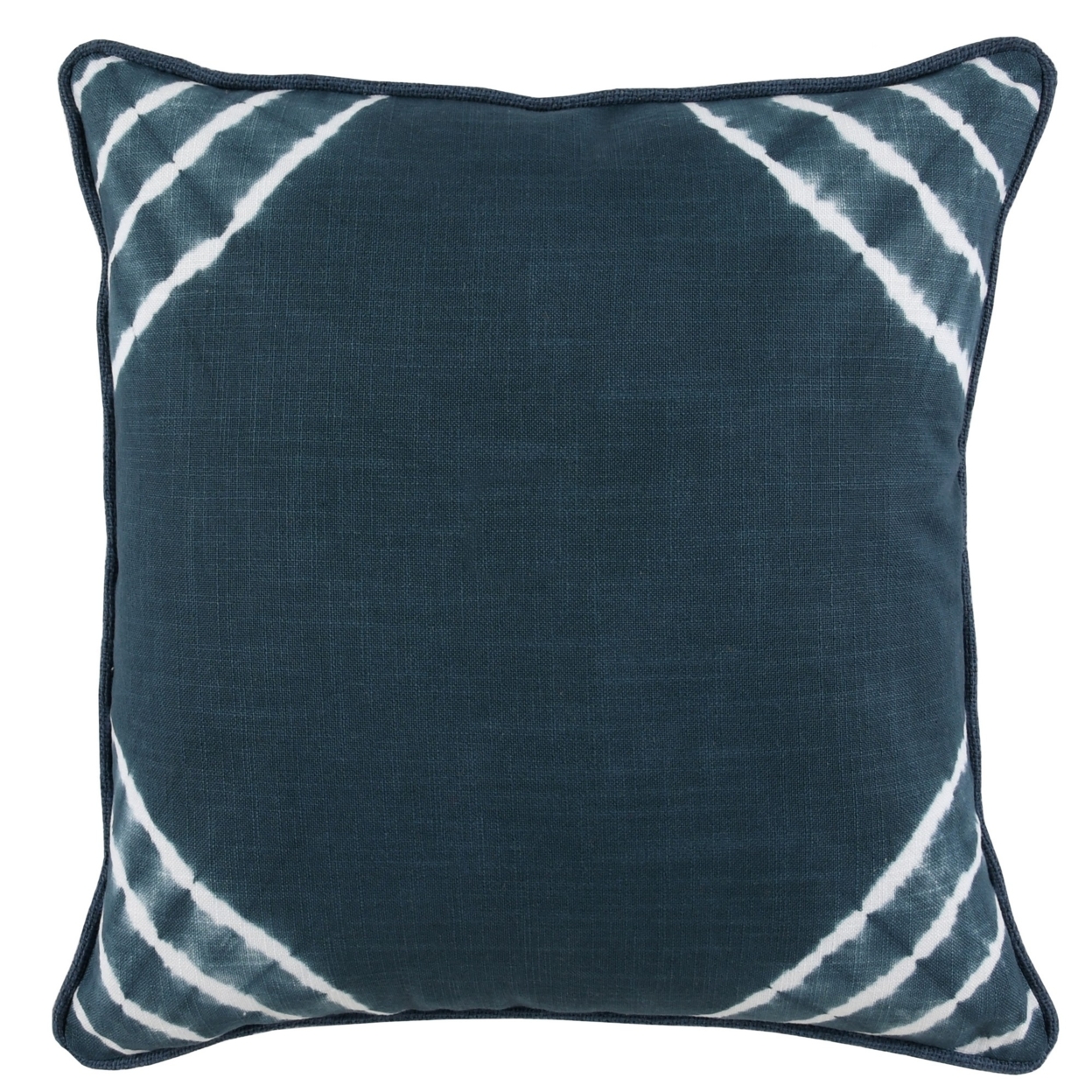22 Inch Square Cotton Accent Throw Pillow, Hand Dyed, Peacock Blue, White- Saltoro Sherpi